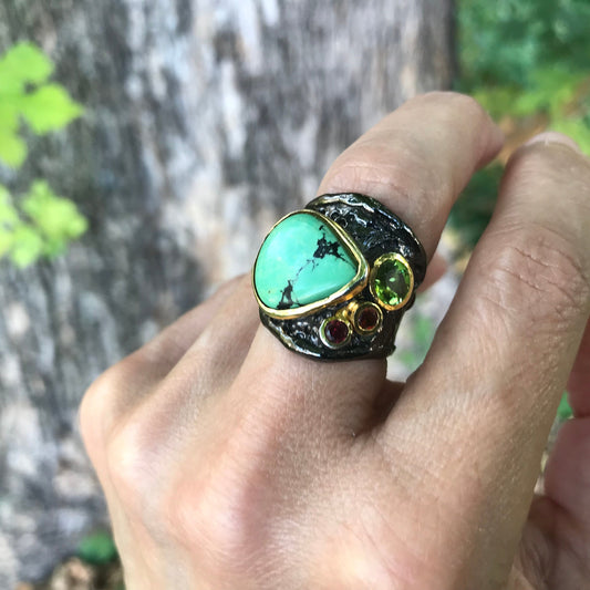 Sterling silver natural turquoise band ring 6