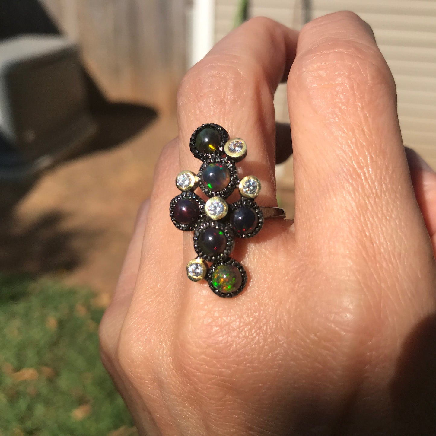 Sterling Silver black fire Opal  Ring  6 Colors Of Etnika