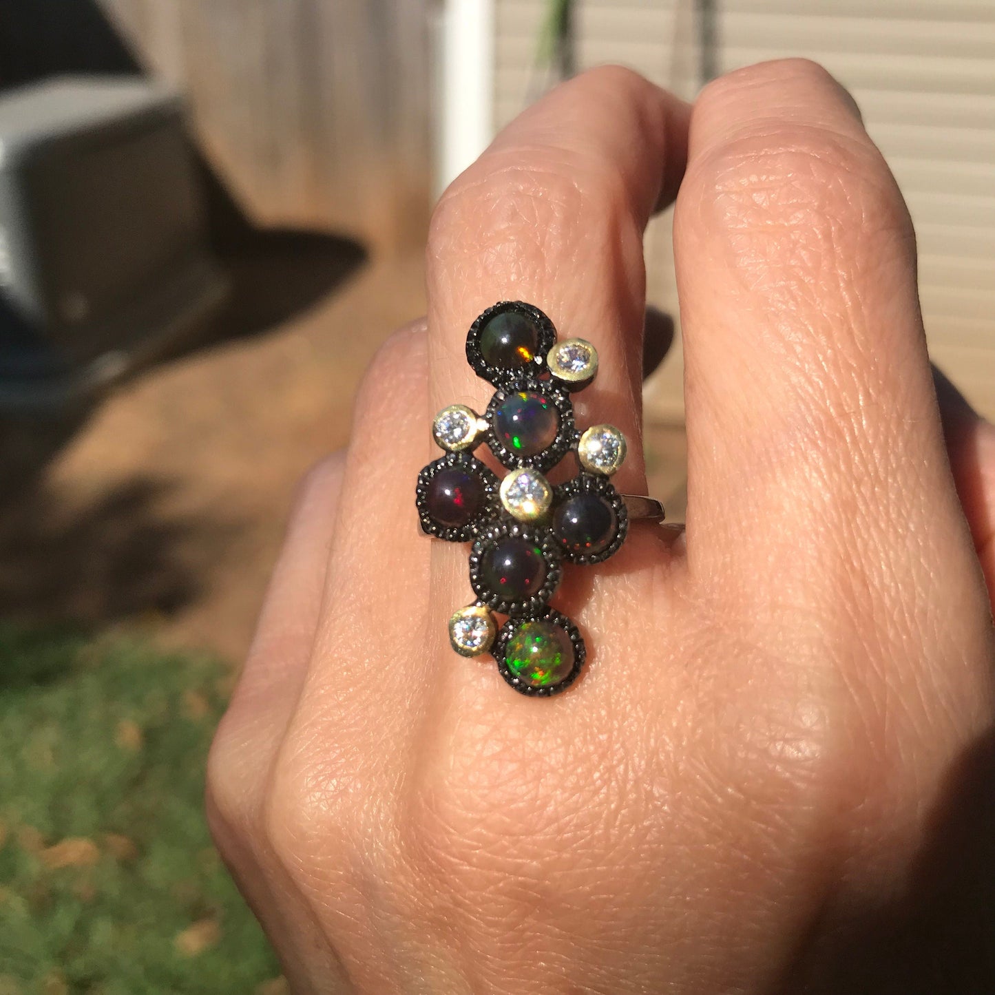Sterling Silver black fire Opal  Ring  6 Colors Of Etnika