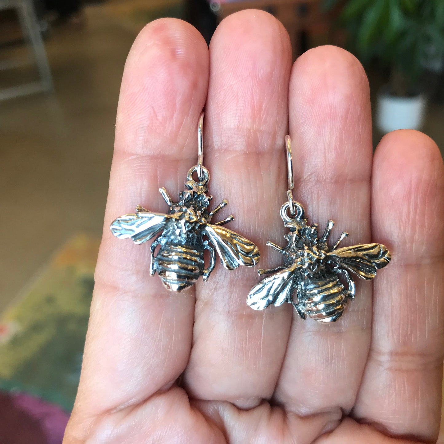 Sterling Silver bee dangle earrings