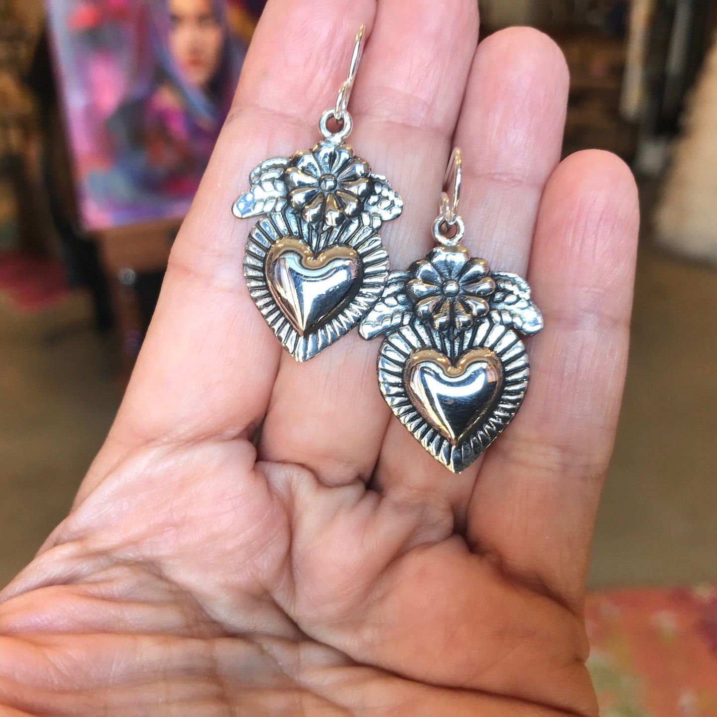 Sterling Silver Sacred heart Etnika dangle  earrings Colors Of Etnika