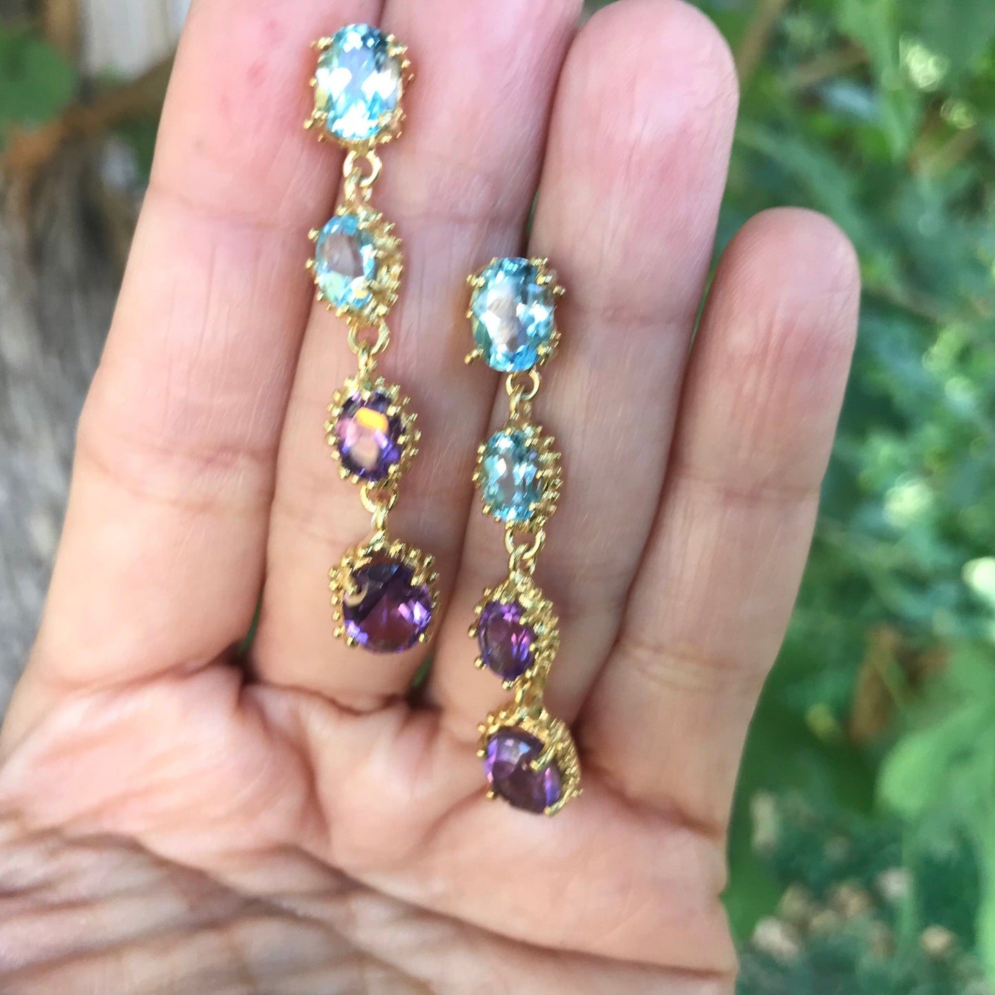 sterling Silver Amethyst Long Dangle topaz earrings Colors Of Etnika