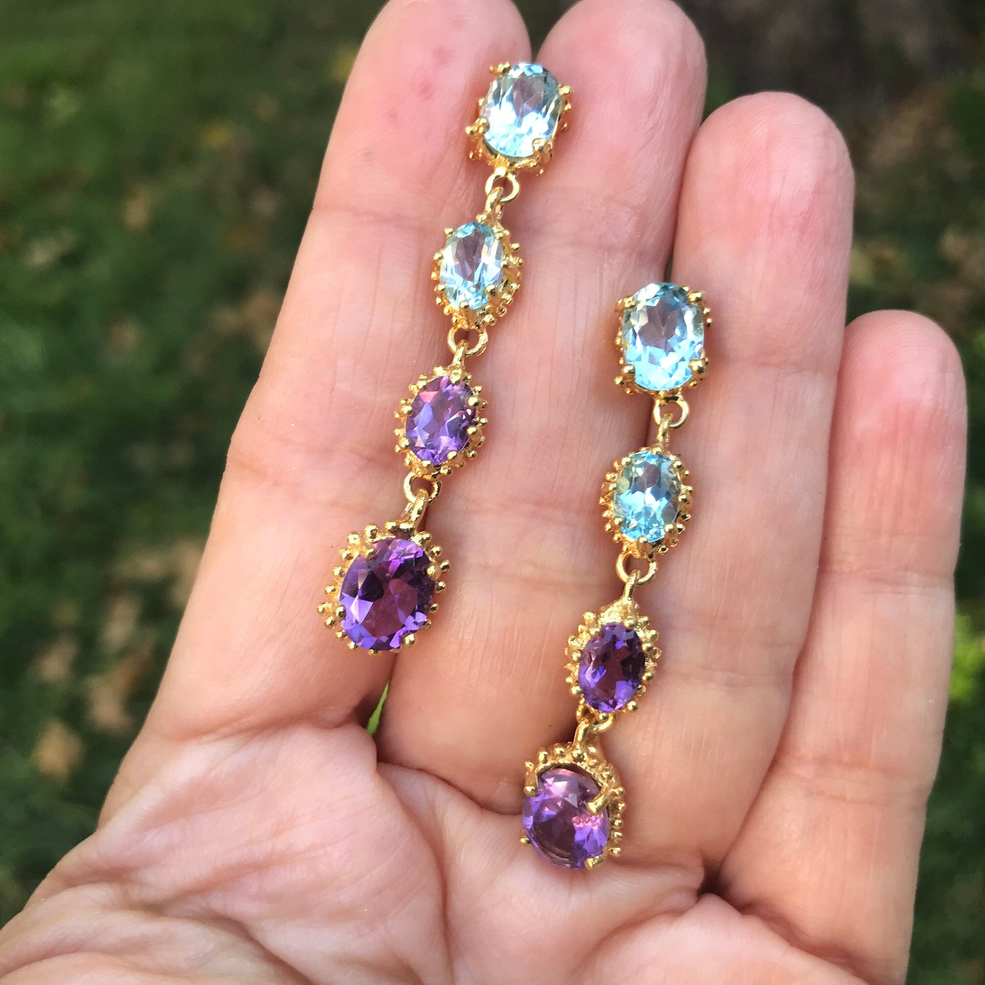 sterling Silver Amethyst Long Dangle topaz earrings Colors Of Etnika