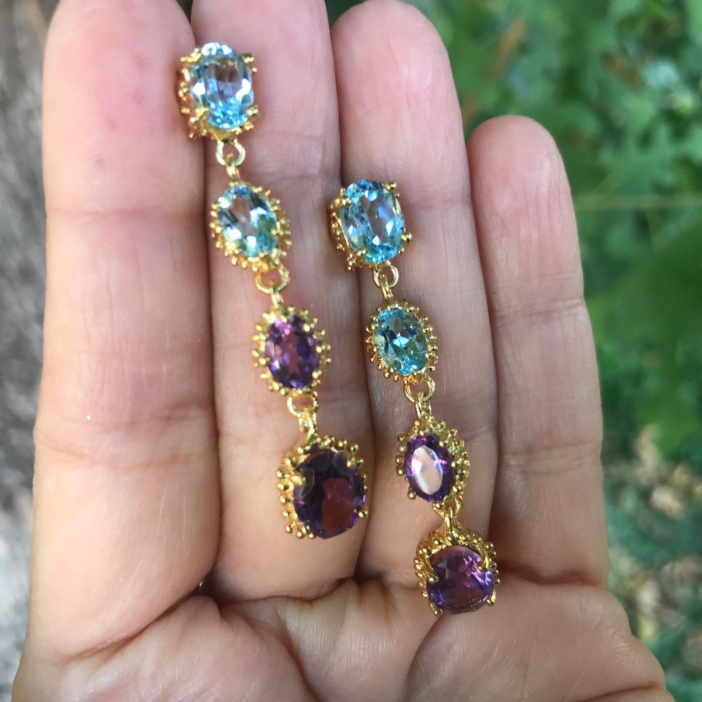 sterling Silver Amethyst Long Dangle topaz earrings Colors Of Etnika