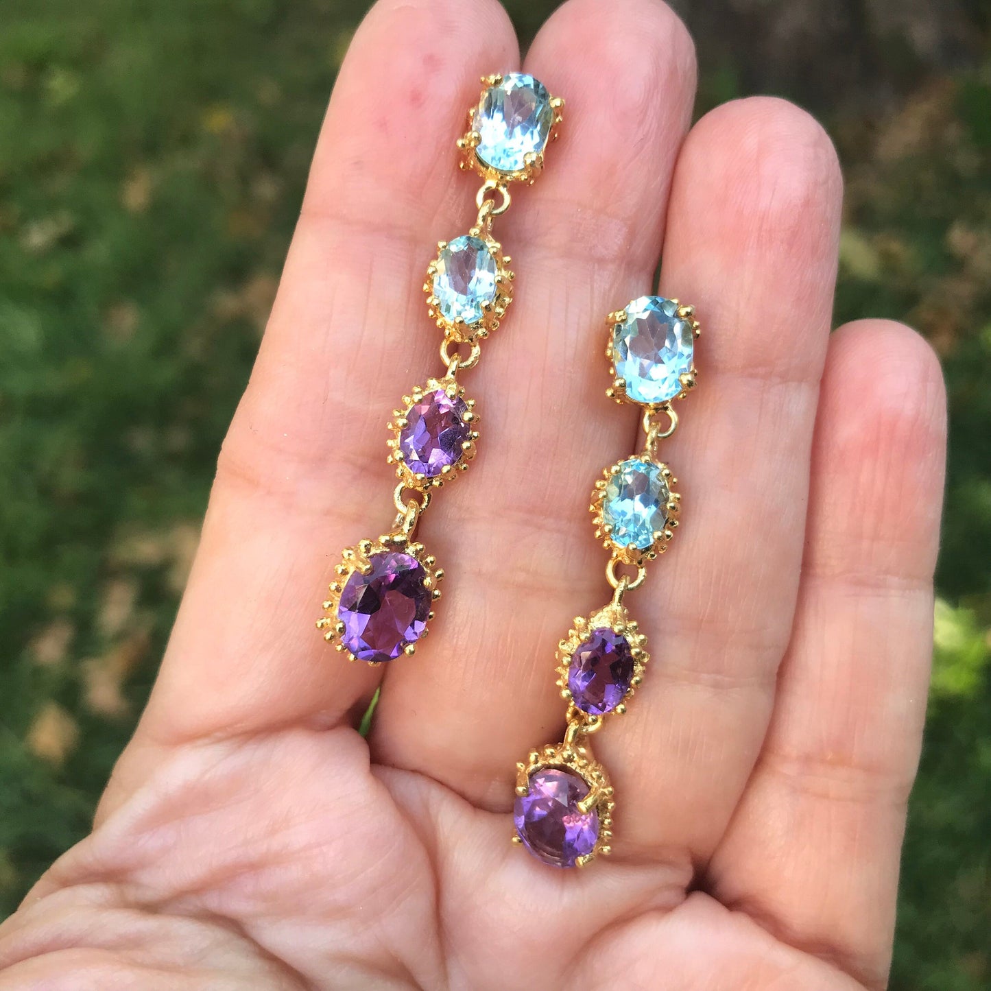 sterling Silver Amethyst Long Dangle topaz earrings Colors Of Etnika