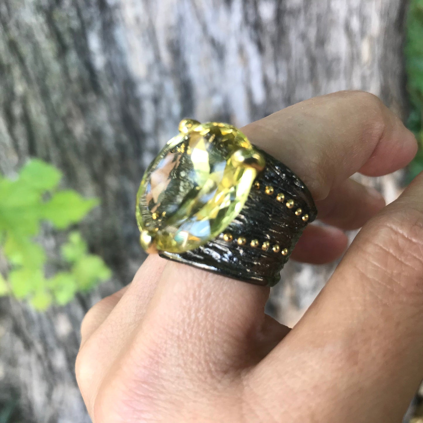 sterling silver 20ct natural lemon quartz band ring 7.5 Colors Of Etnika