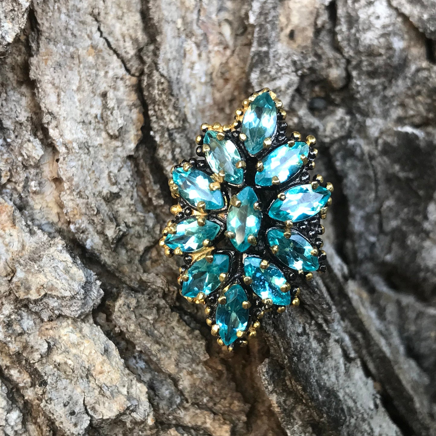Sterling silver Blue topaz cluster statement ring 6