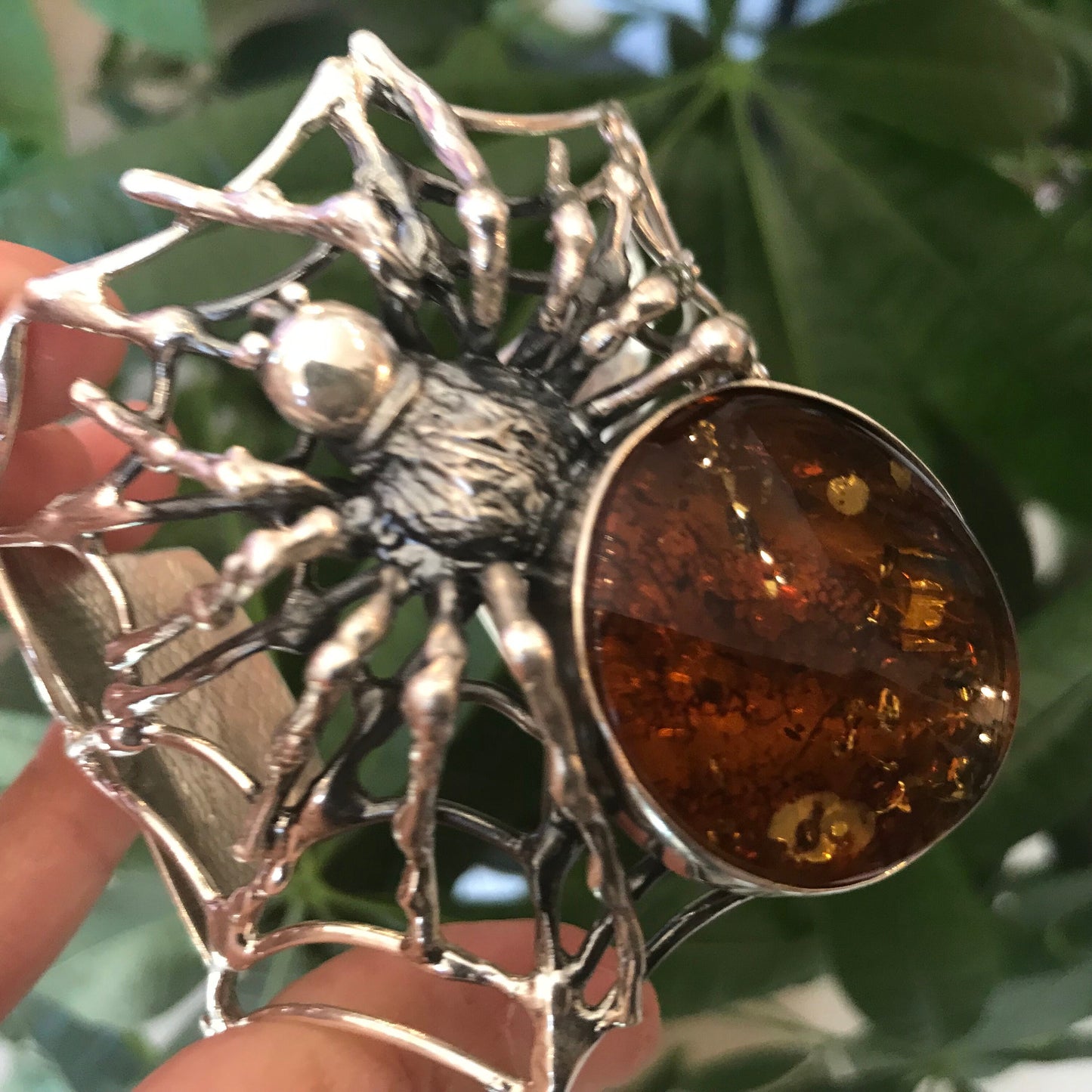 sterling silver massive spider Amber bracelet handmade bracelet cuff