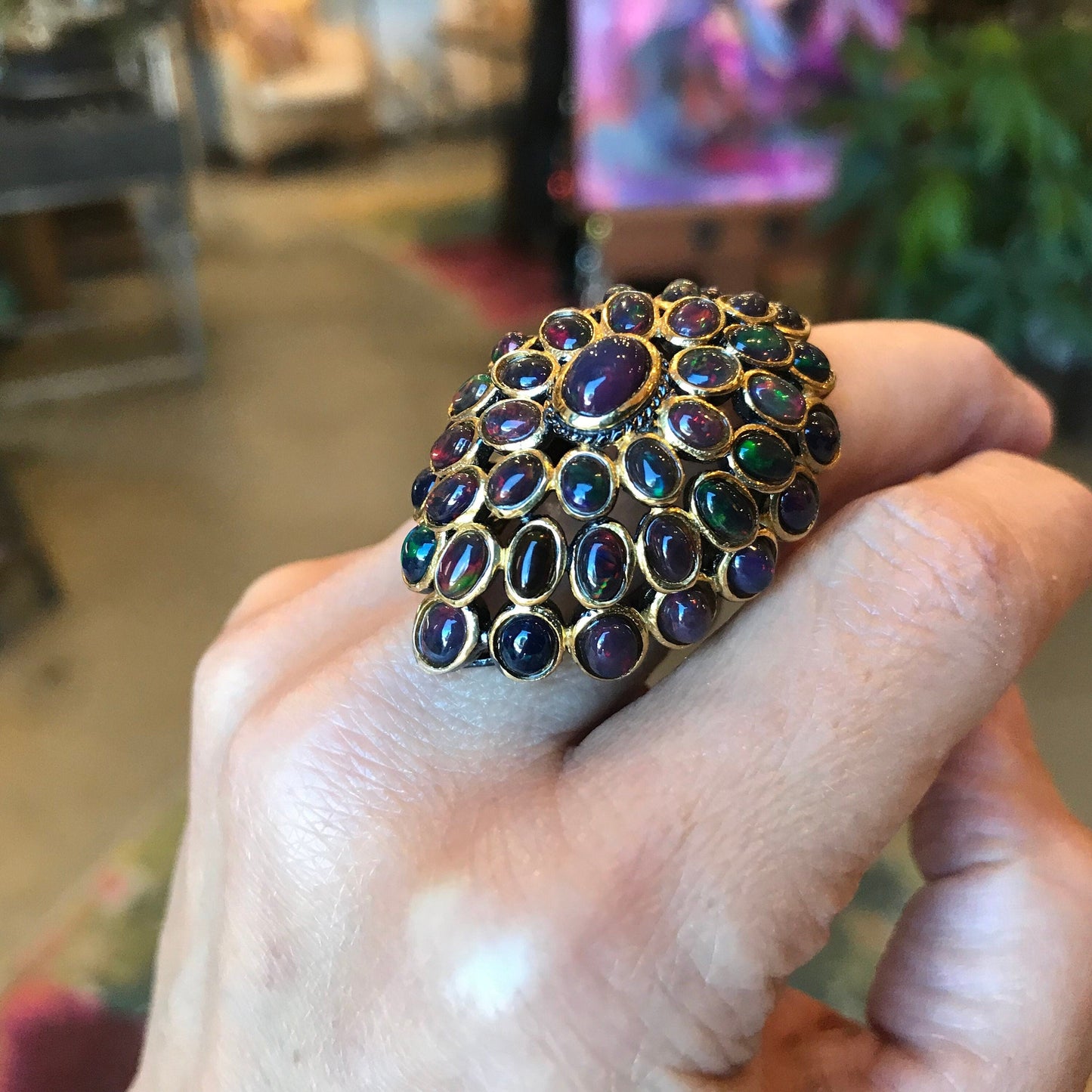 Sterling Silver Black red flash Opal  statement Ring 6.5 Colors Of Etnika