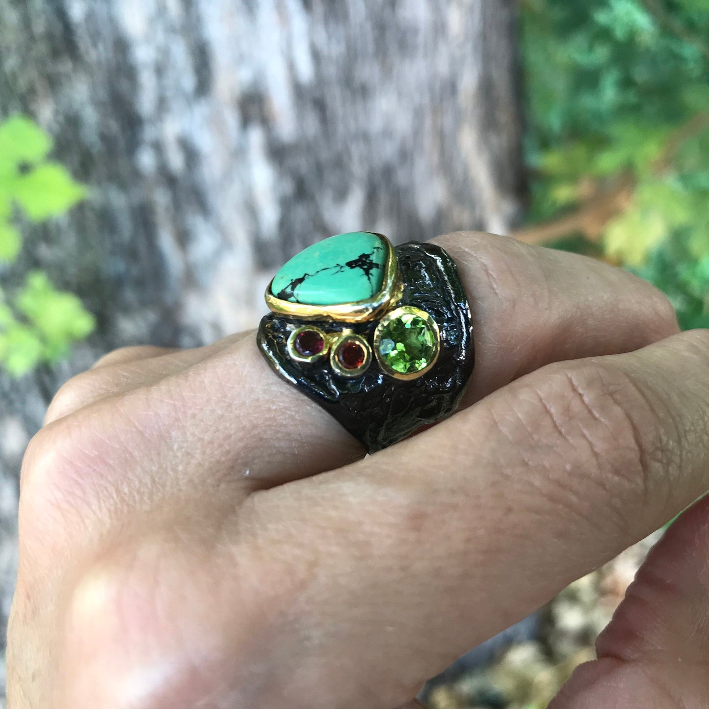 Sterling silver natural turquoise band ring 6 Colors Of Etnika
