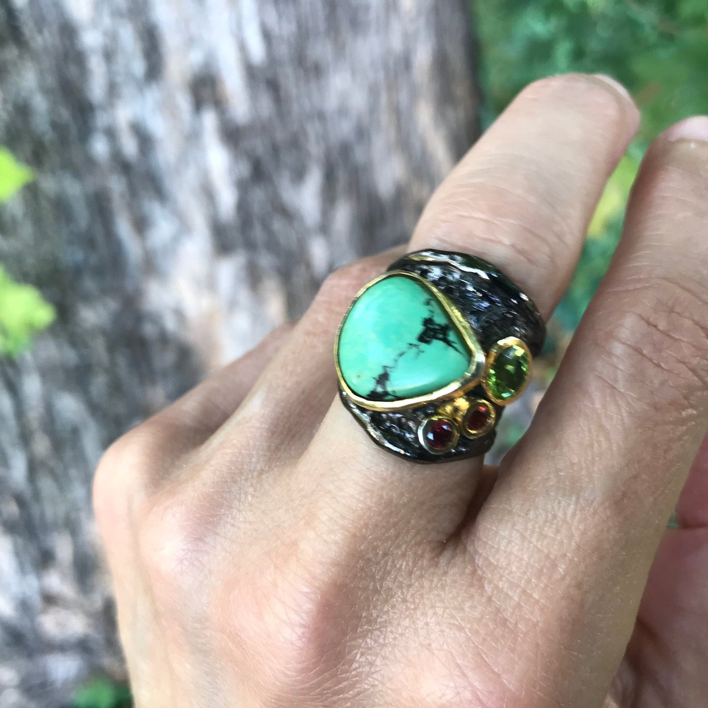 Sterling silver natural turquoise band ring 6 Colors Of Etnika