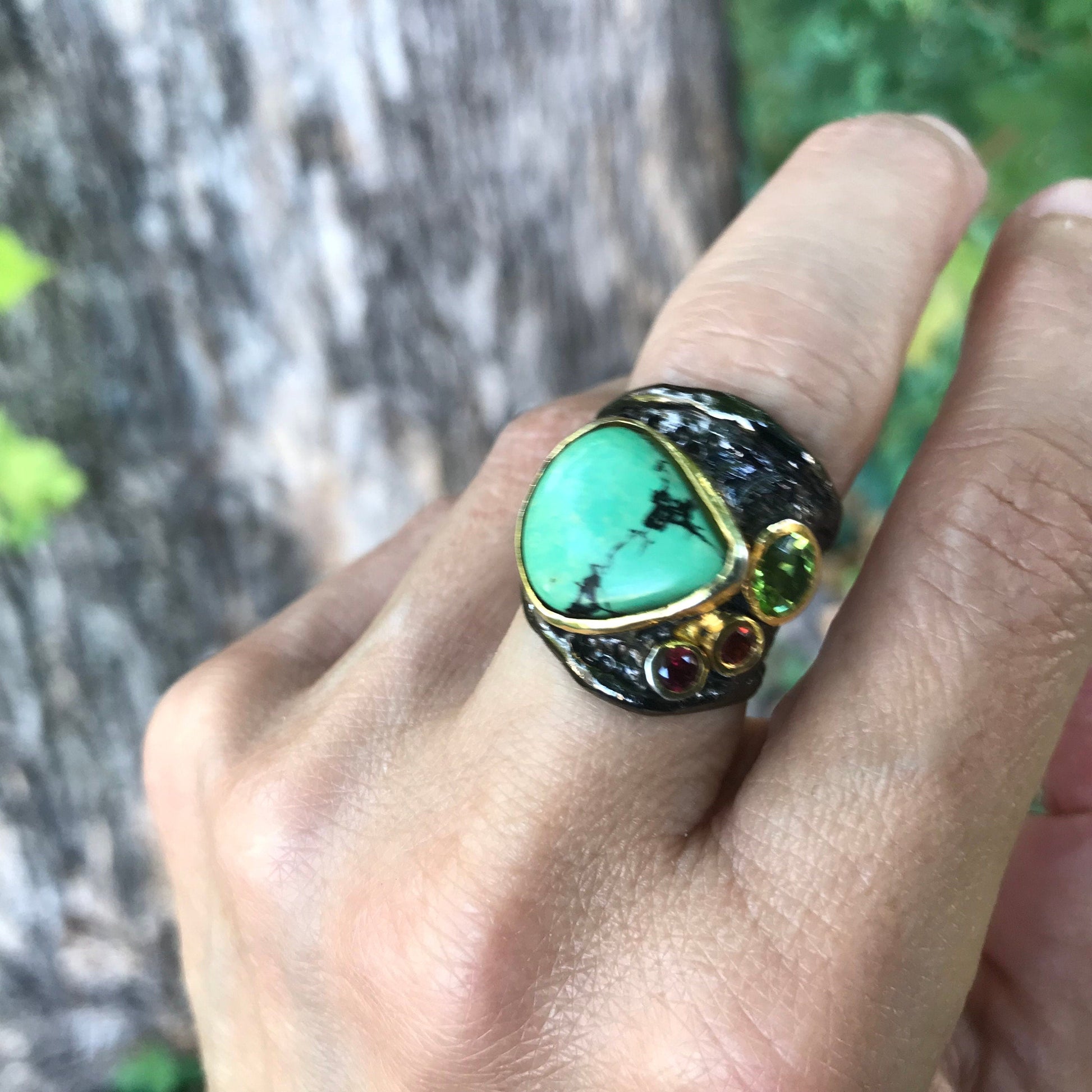 Sterling silver natural turquoise band ring 6 Colors Of Etnika