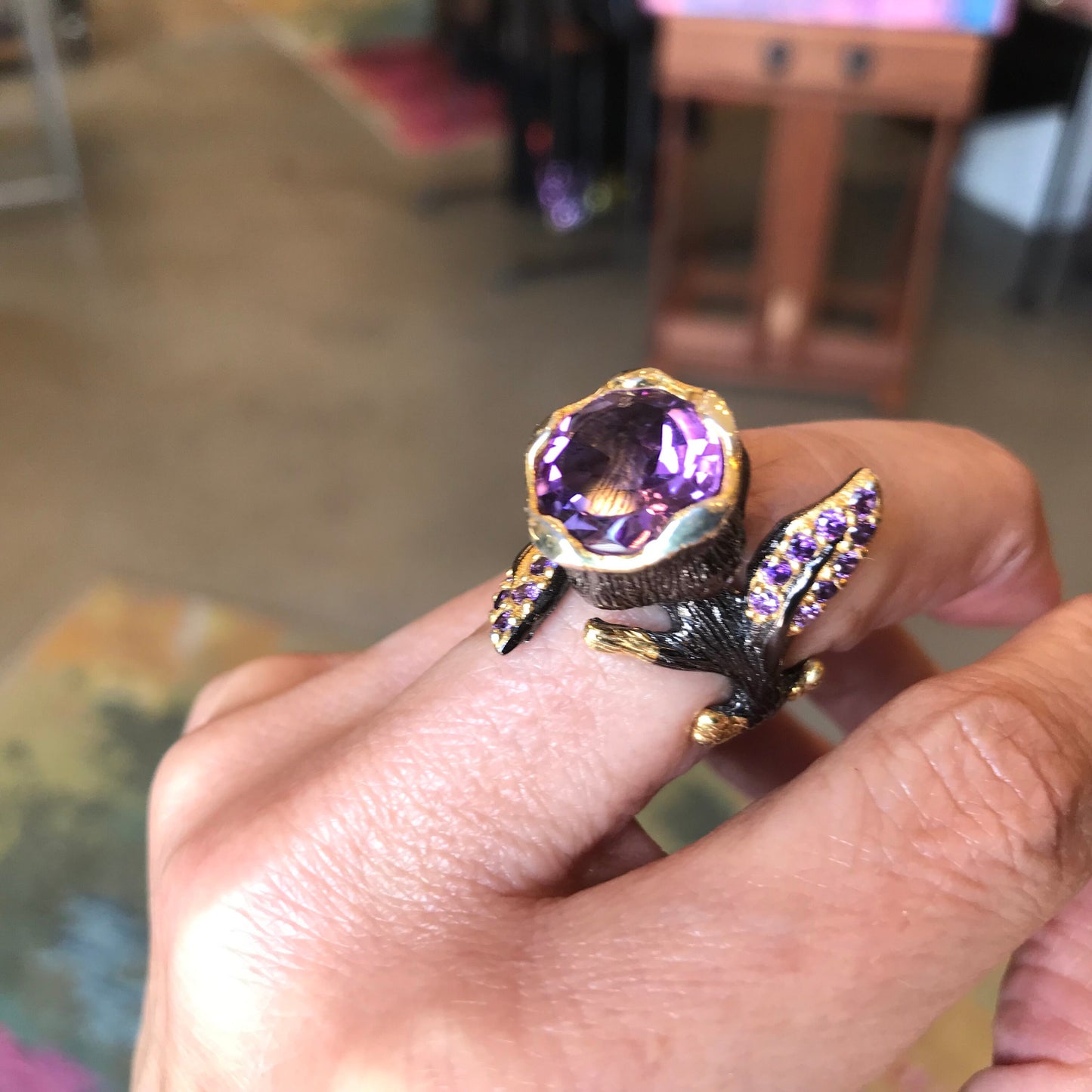 Sterling Silver vintage tulip Amethyst ring 6 *RESERVED do NOT buy