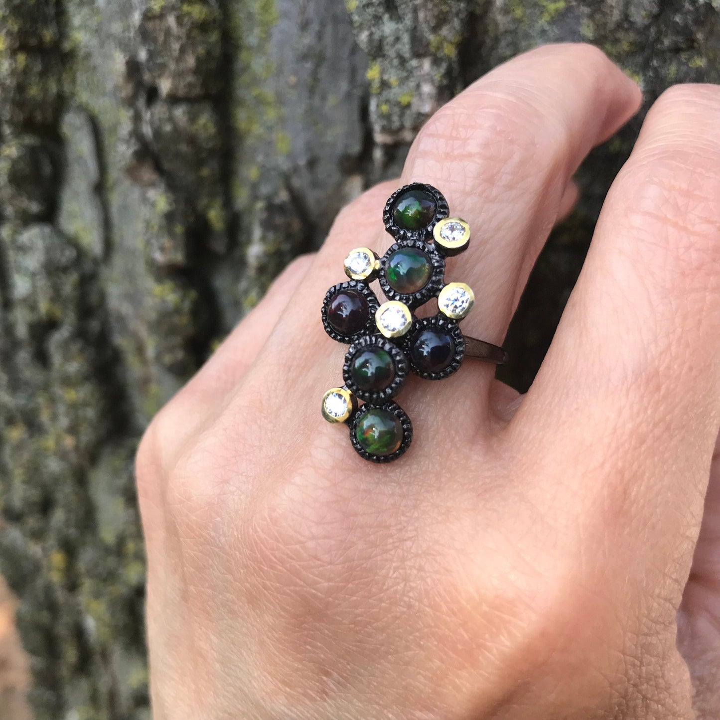 Sterling Silver black fire Opal  Ring  6 Colors Of Etnika