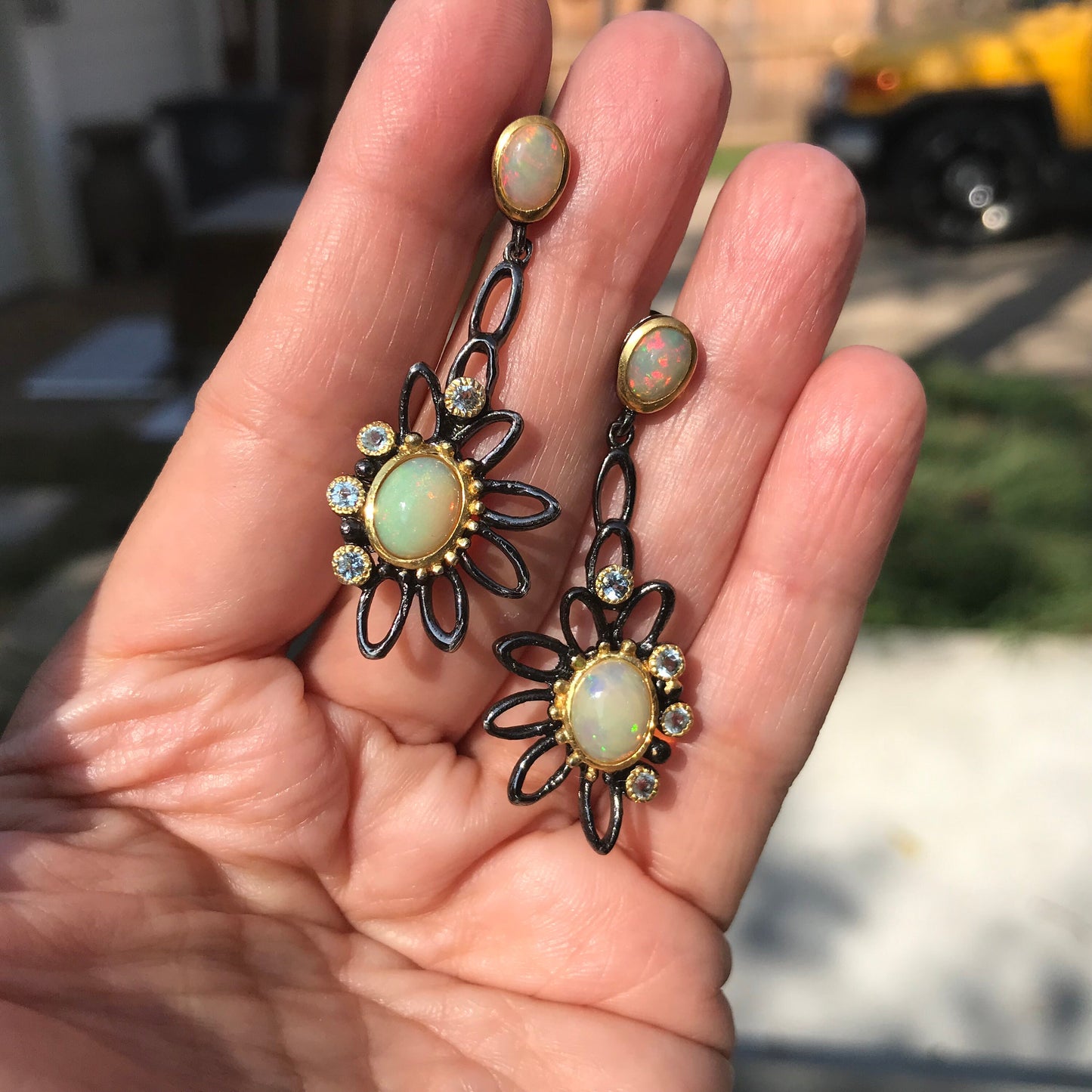 sterling silver fire opal flower statement Earrings