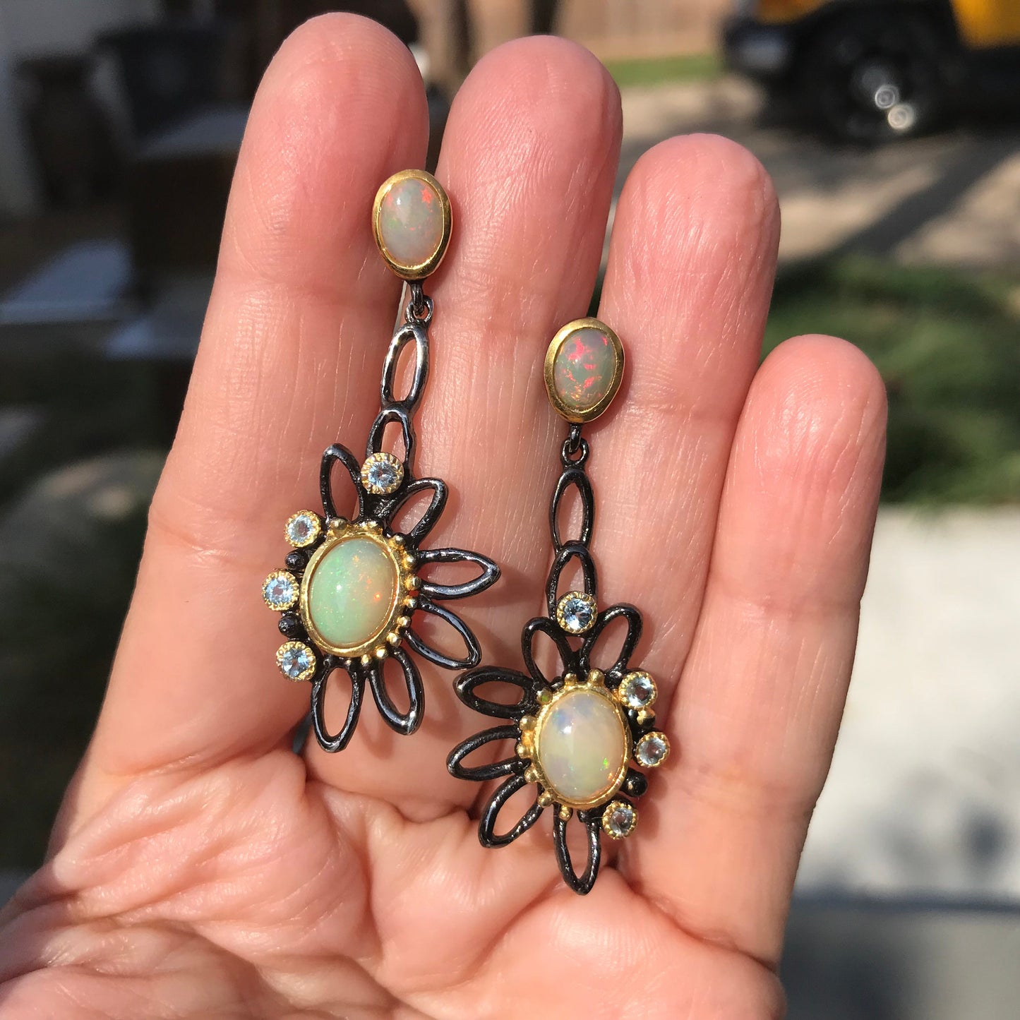 sterling silver fire opal flower statement Earrings