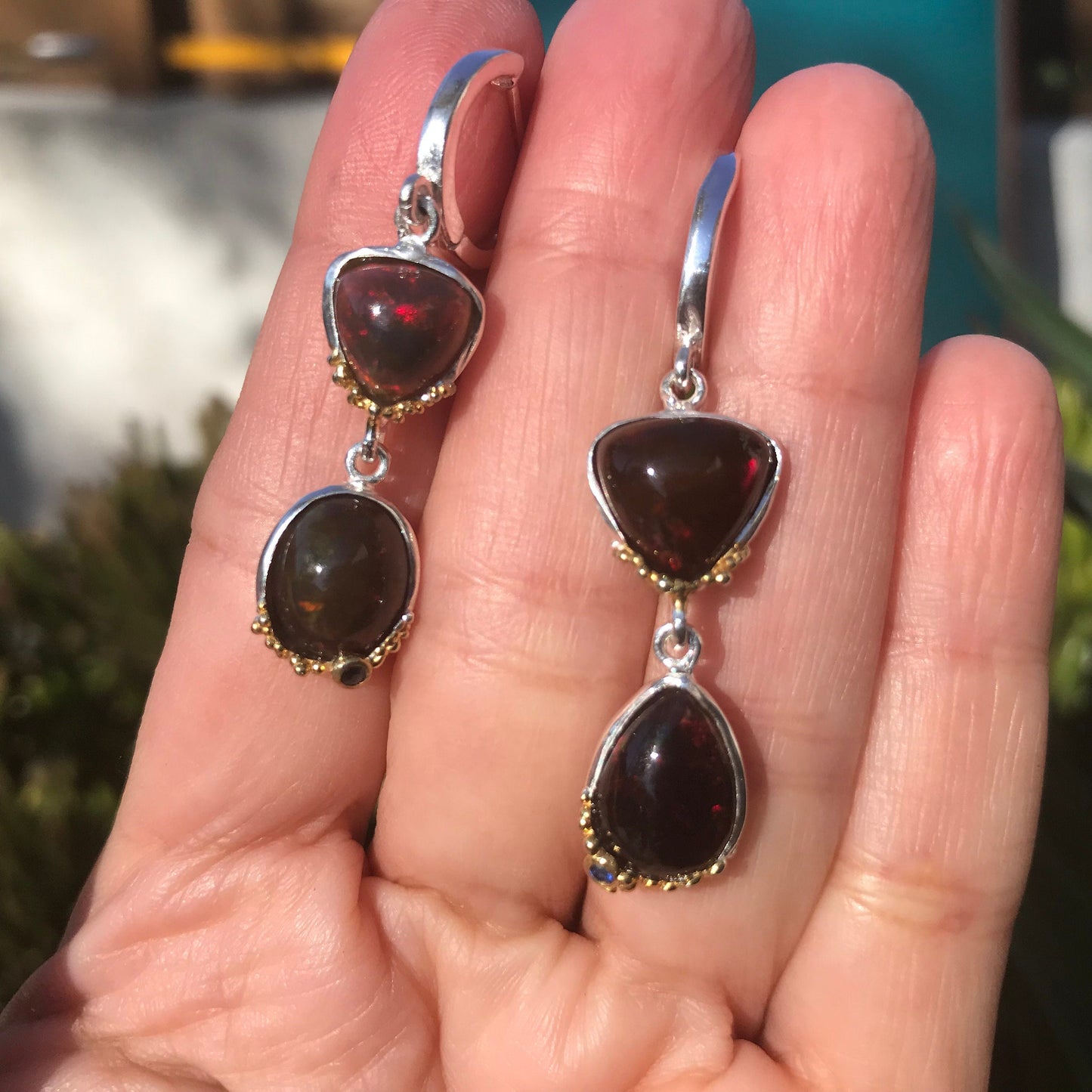 Sterling Silver red Natural Fire opal sapphire earrings Colors Of Etnika