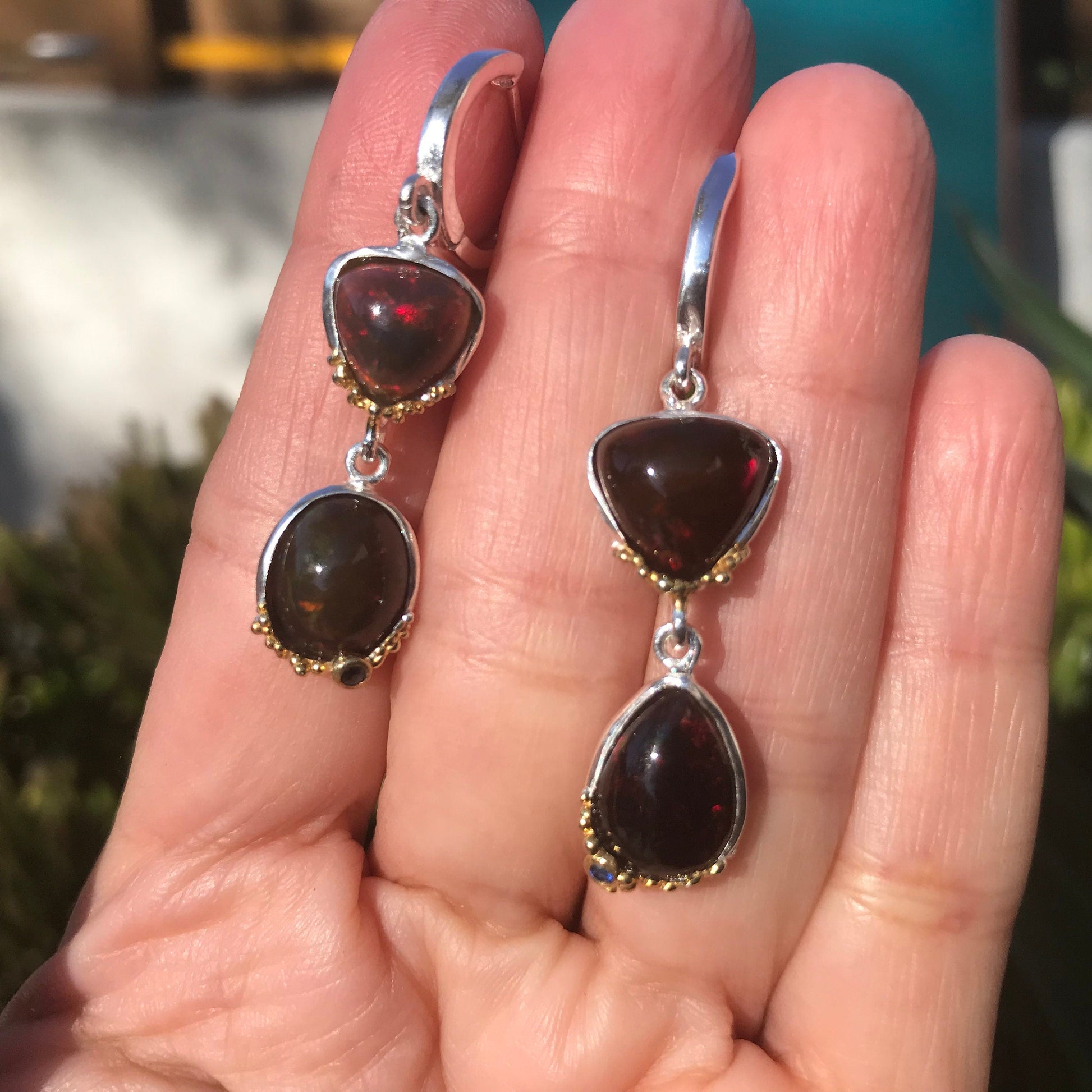 Sterling Silver red Natural Fire opal sapphire earrings Colors Of Etnika