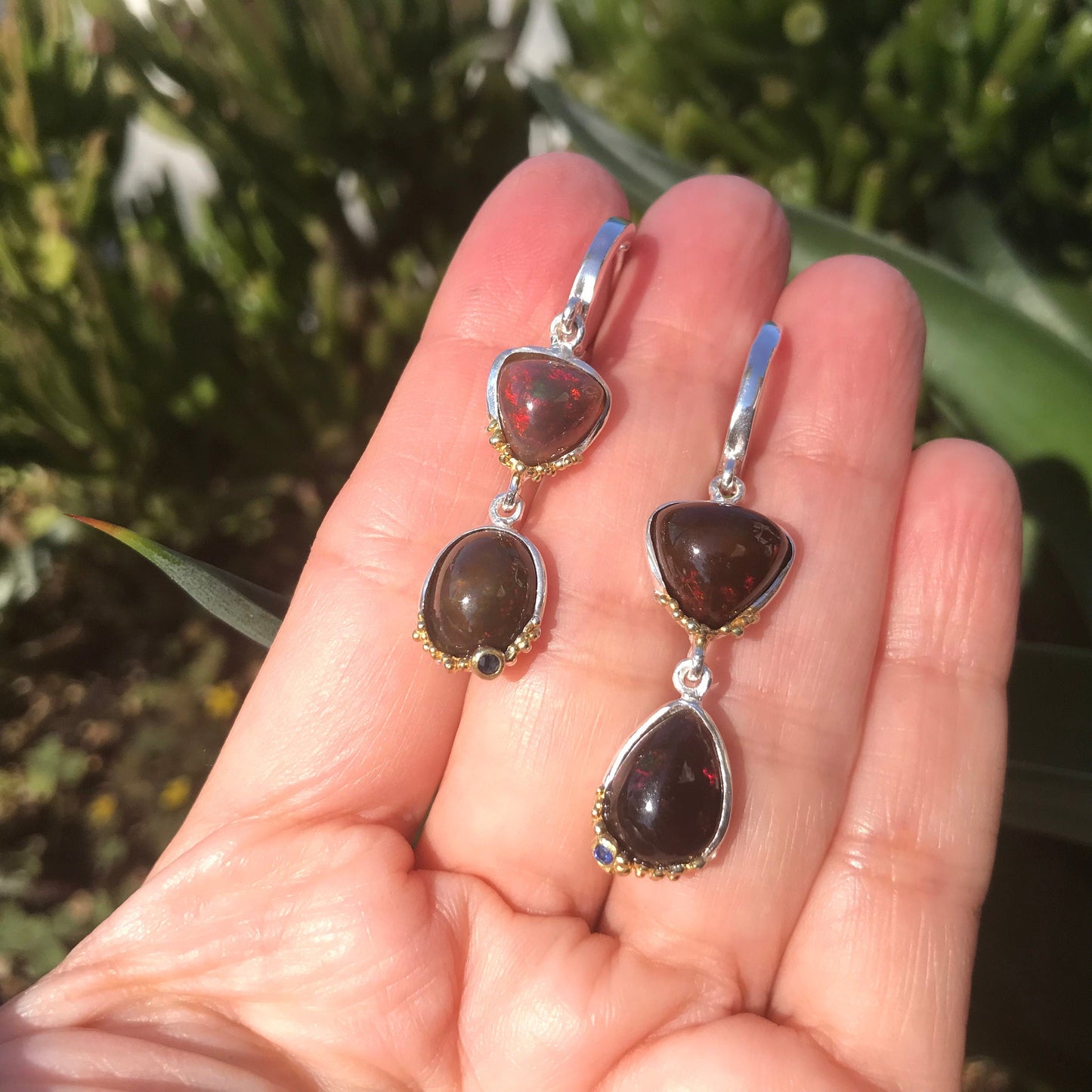 Sterling Silver red Natural Fire opal sapphire earrings Colors Of Etnika