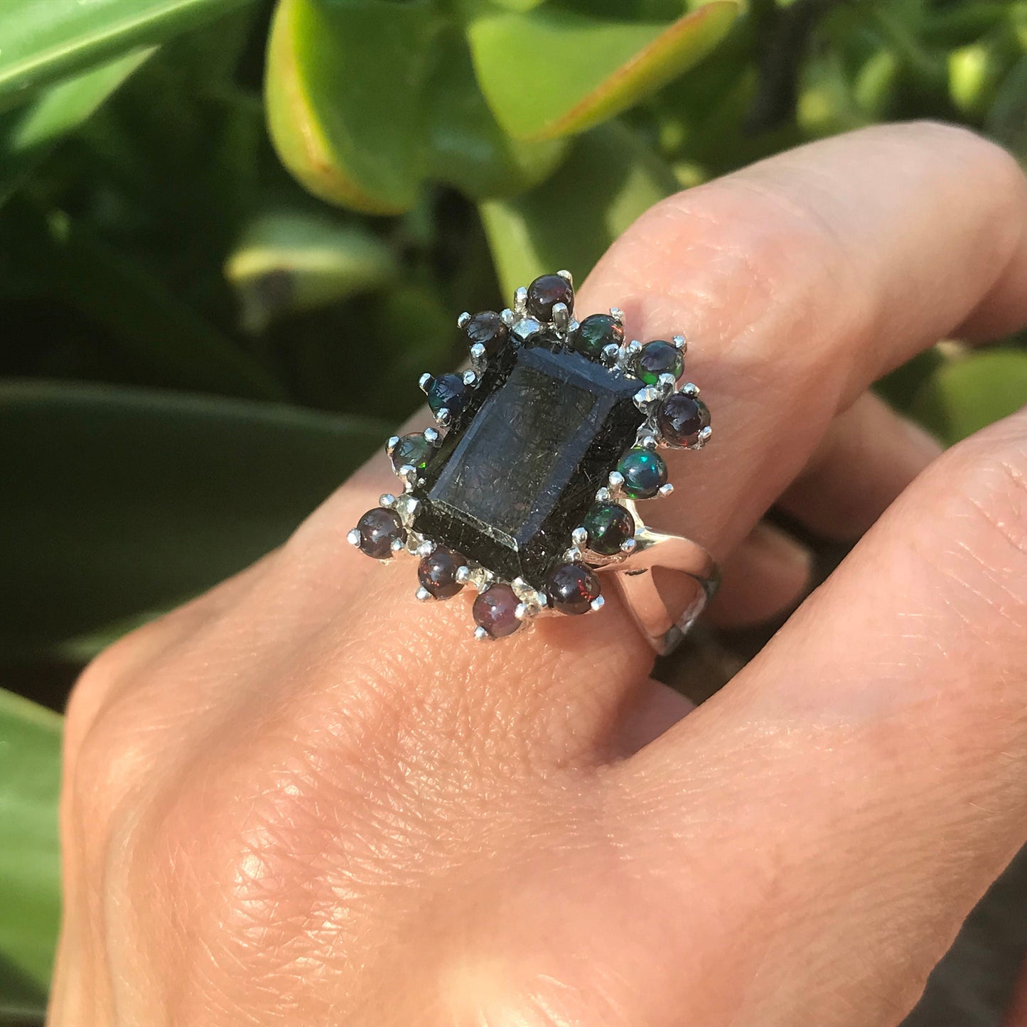 sterling silver rutilated quartz black opal ring 8 Colors Of Etnika
