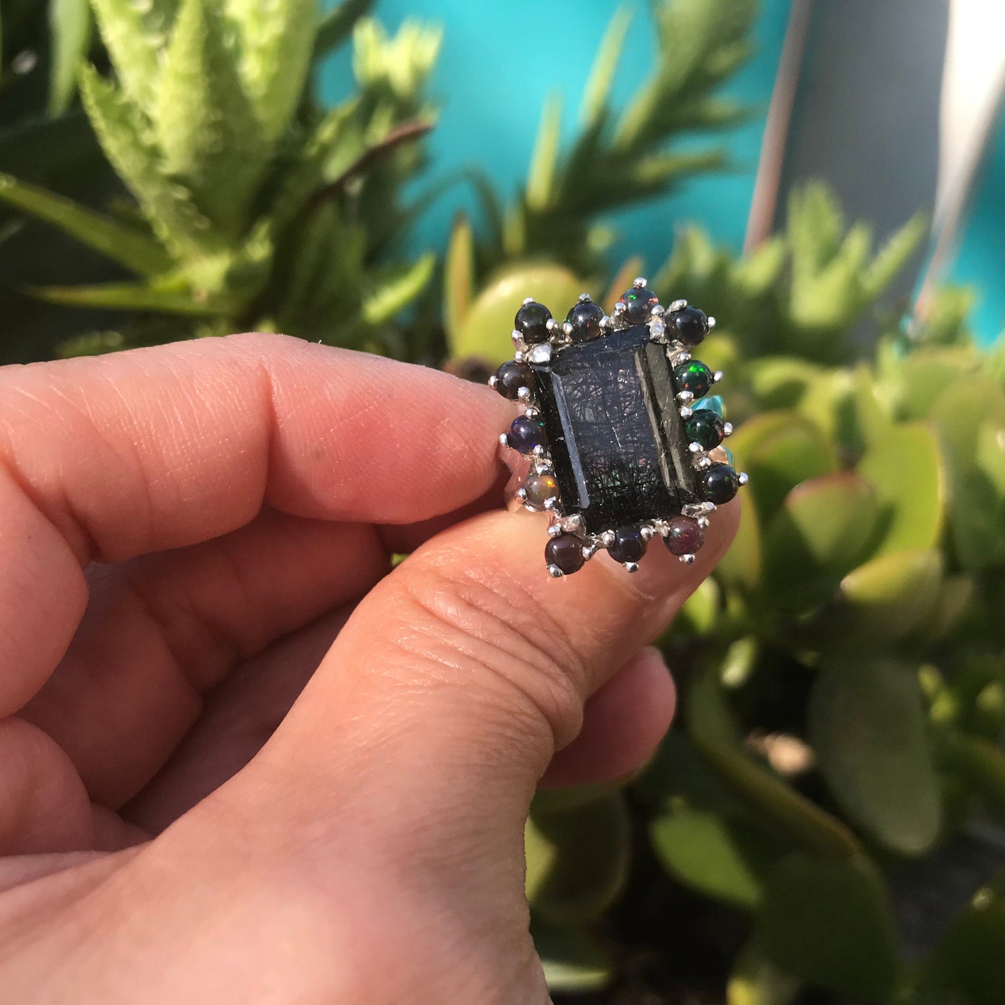 sterling silver rutilated quartz black opal ring 8 Colors Of Etnika