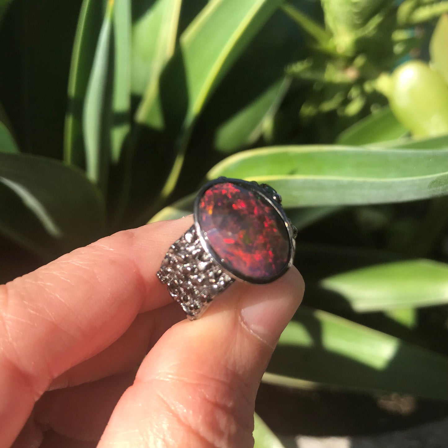 sterling silver mesmerizing natural red fire opal band ring 7.5 RESERVED Do NOT Buy