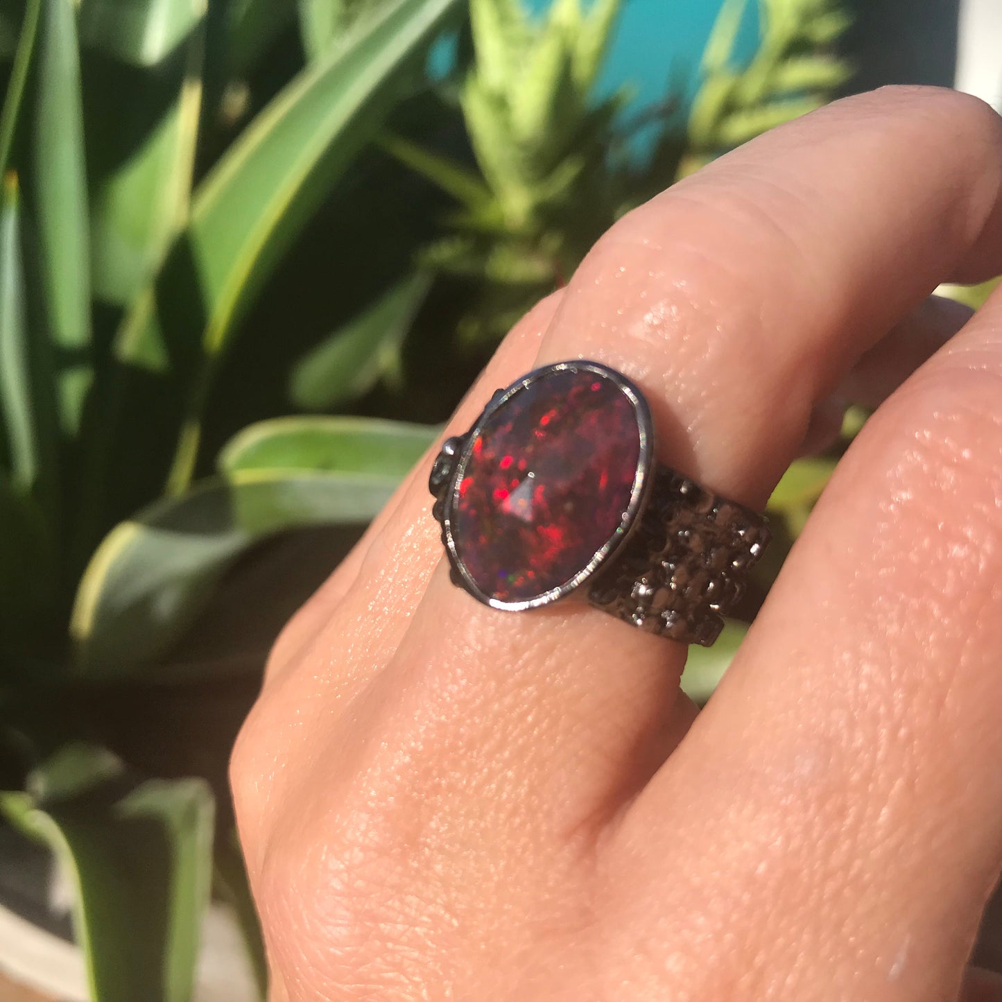 sterling silver mesmerizing natural red fire opal band ring 7.5 RESERVED Do NOT Buy