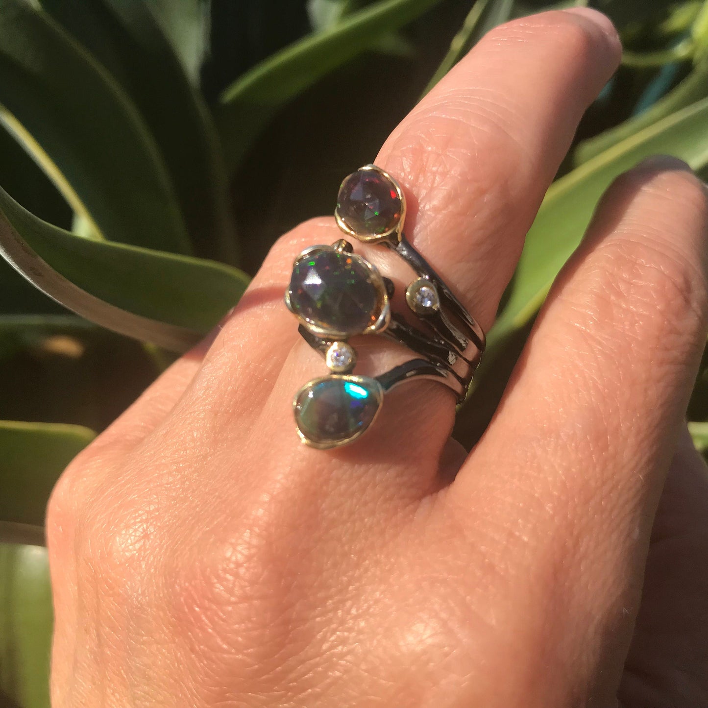 sterling silver natural fire opal modernist band ring 6 Colors Of Etnika
