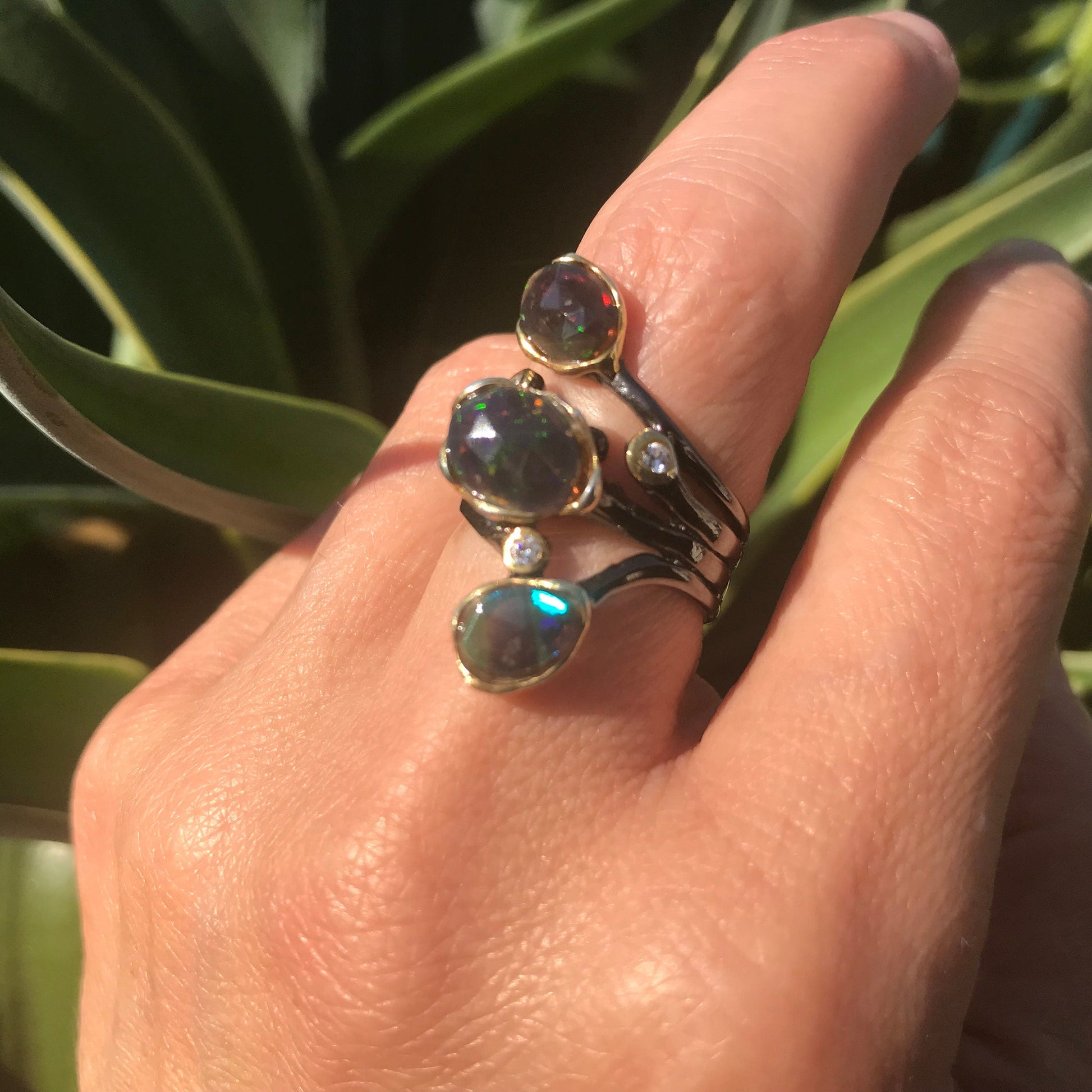 sterling silver natural fire opal modernist band ring 6 Colors Of Etnika