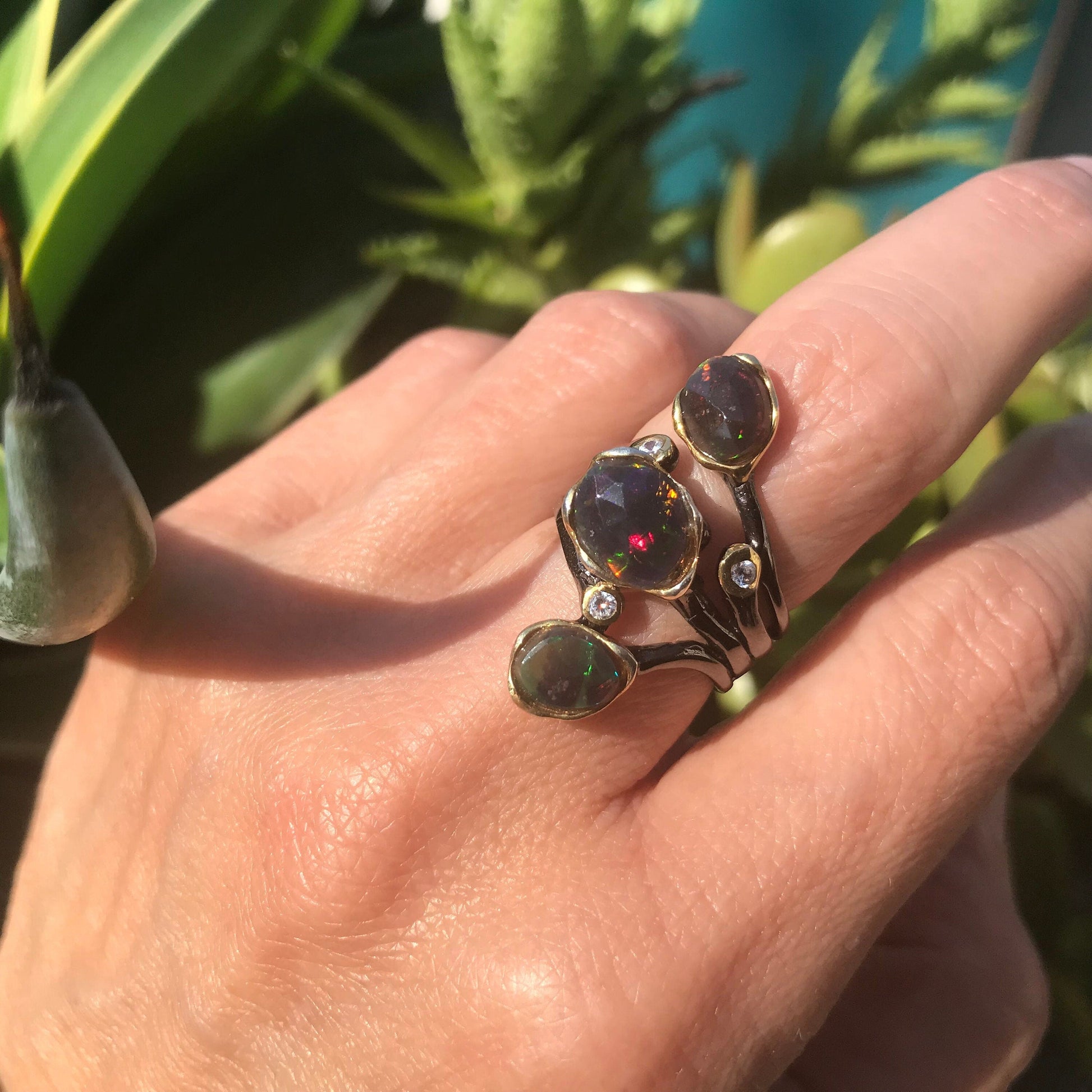 sterling silver natural fire opal modernist band ring 6 Colors Of Etnika