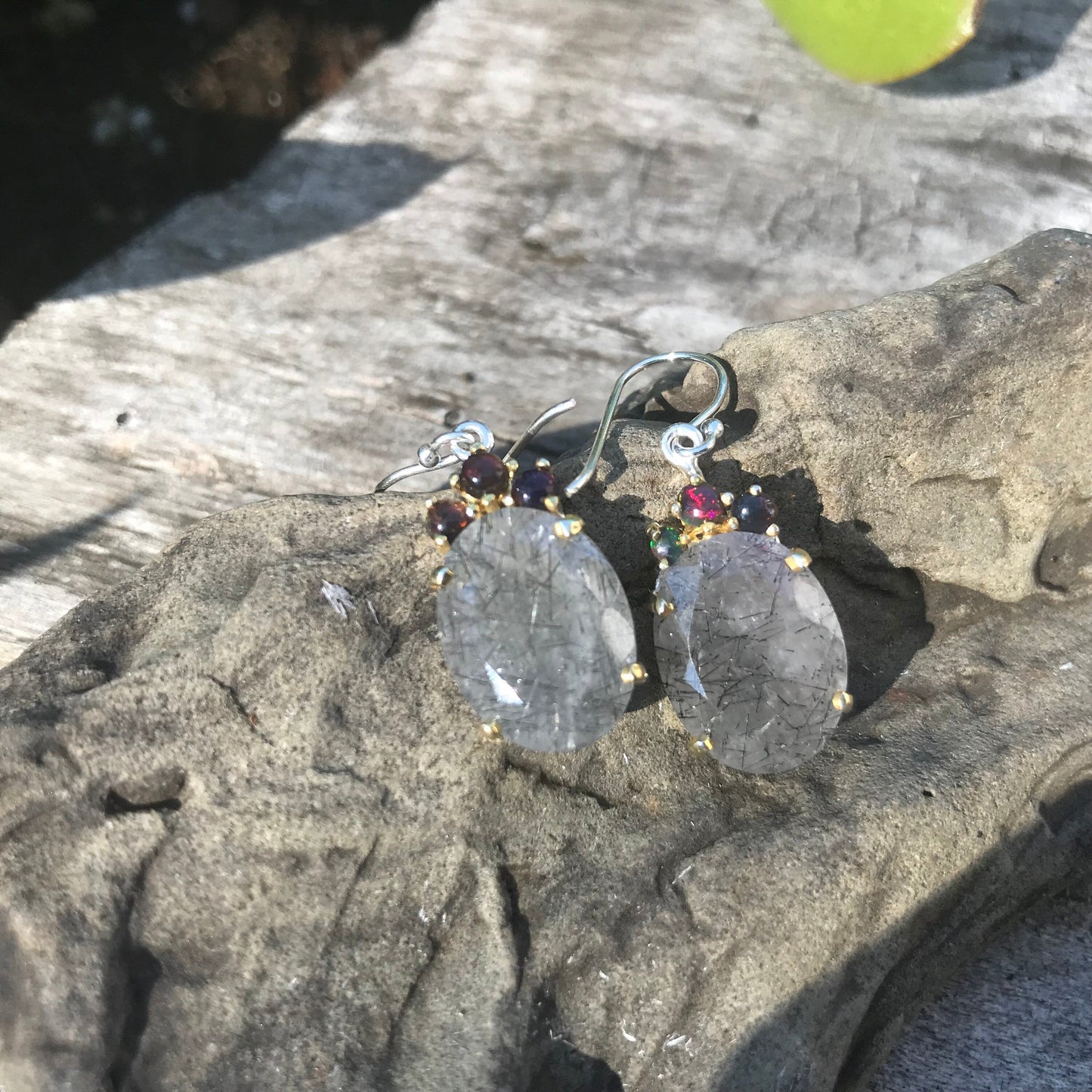 sterling silver statement rutilated quartz black opal earrings Colors Of Etnika