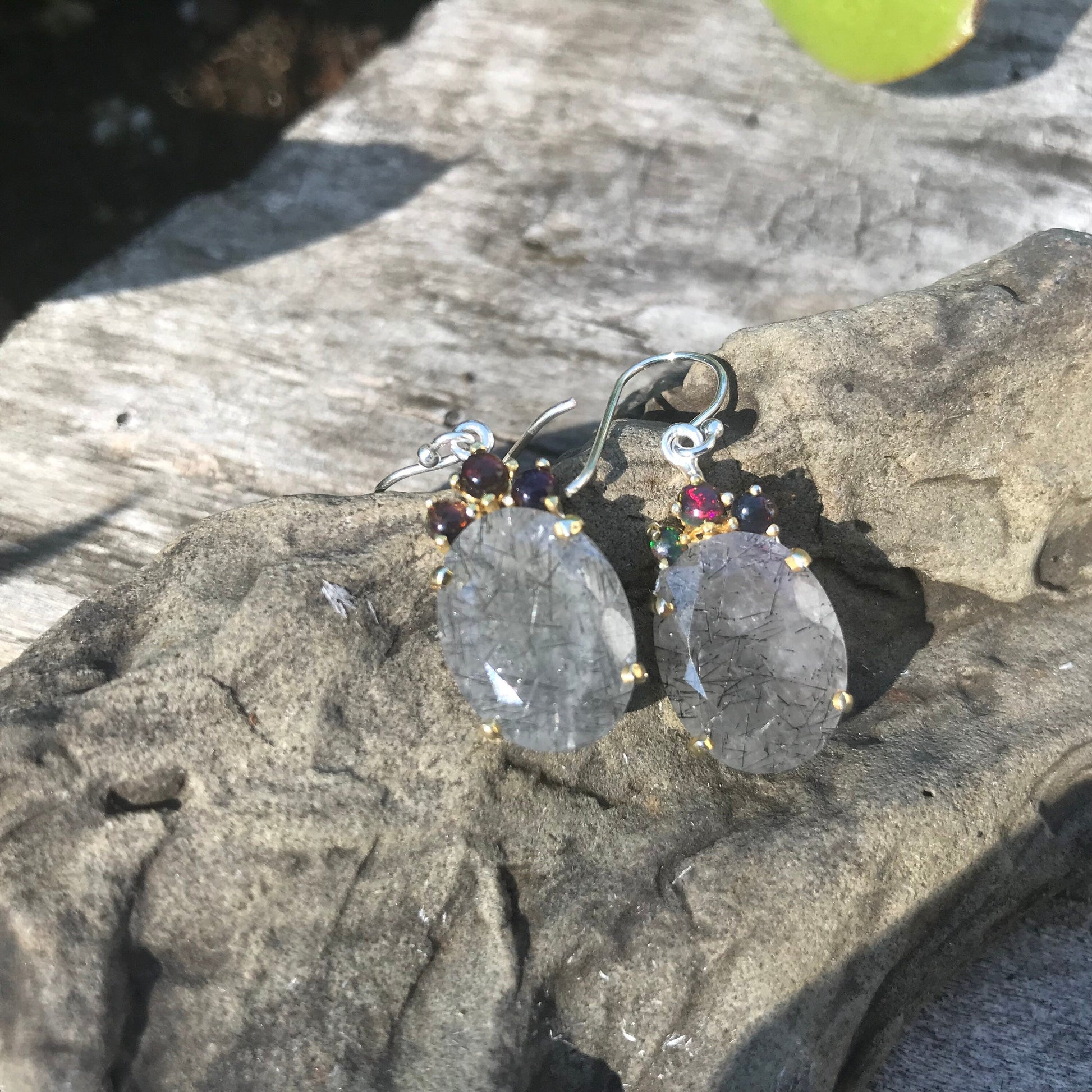 sterling silver statement rutilated quartz black opal earrings Colors Of Etnika
