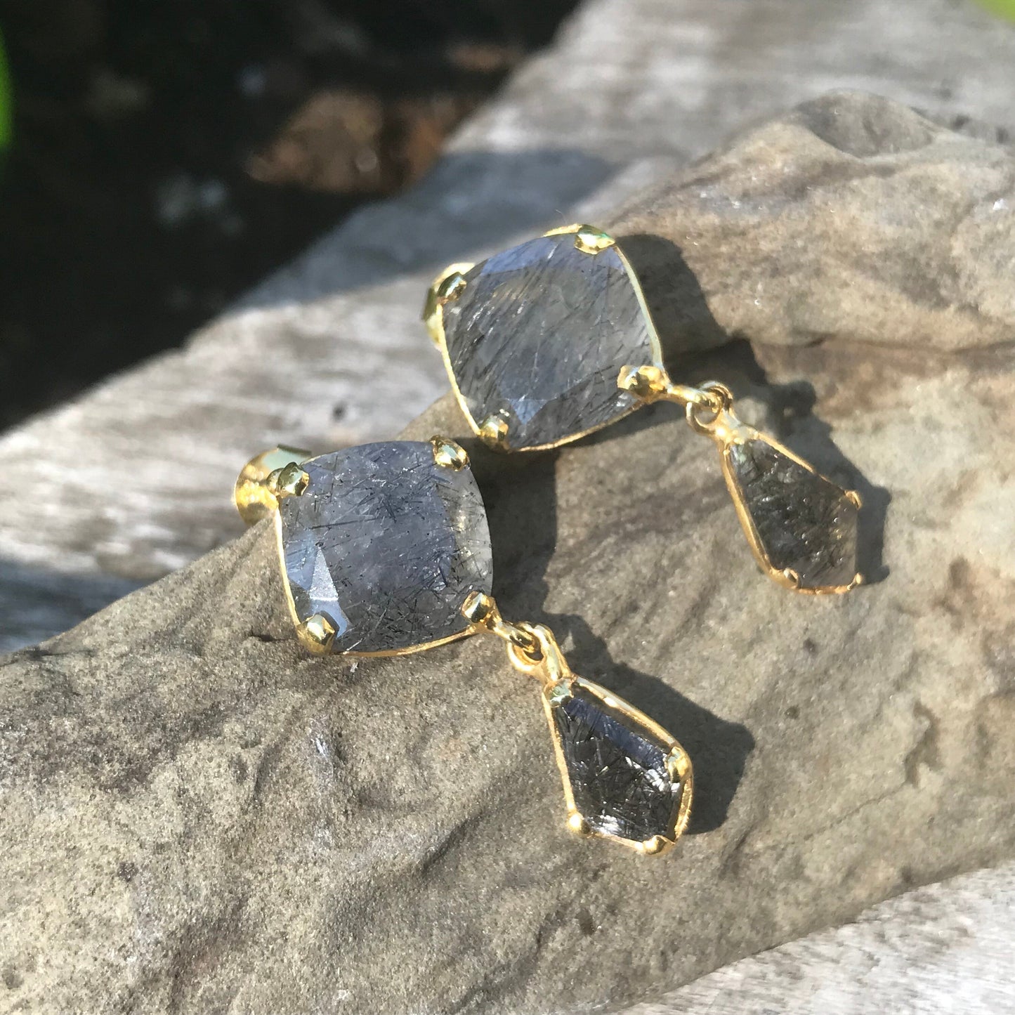 sterling silver statement rutilated quartz gold earrings Colors Of Etnika