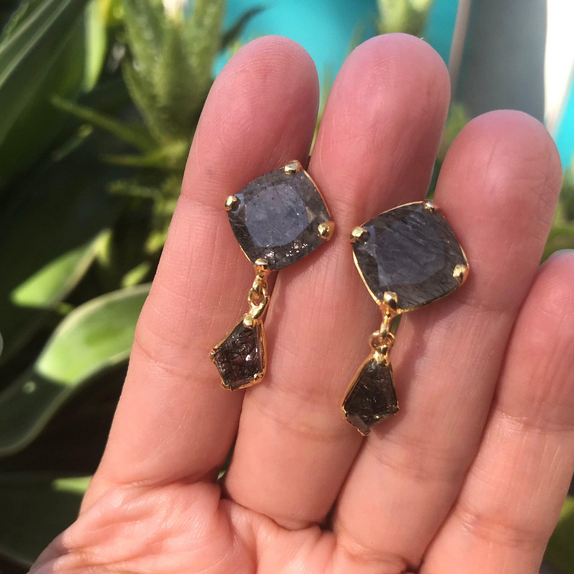 sterling silver statement rutilated quartz gold earrings Colors Of Etnika