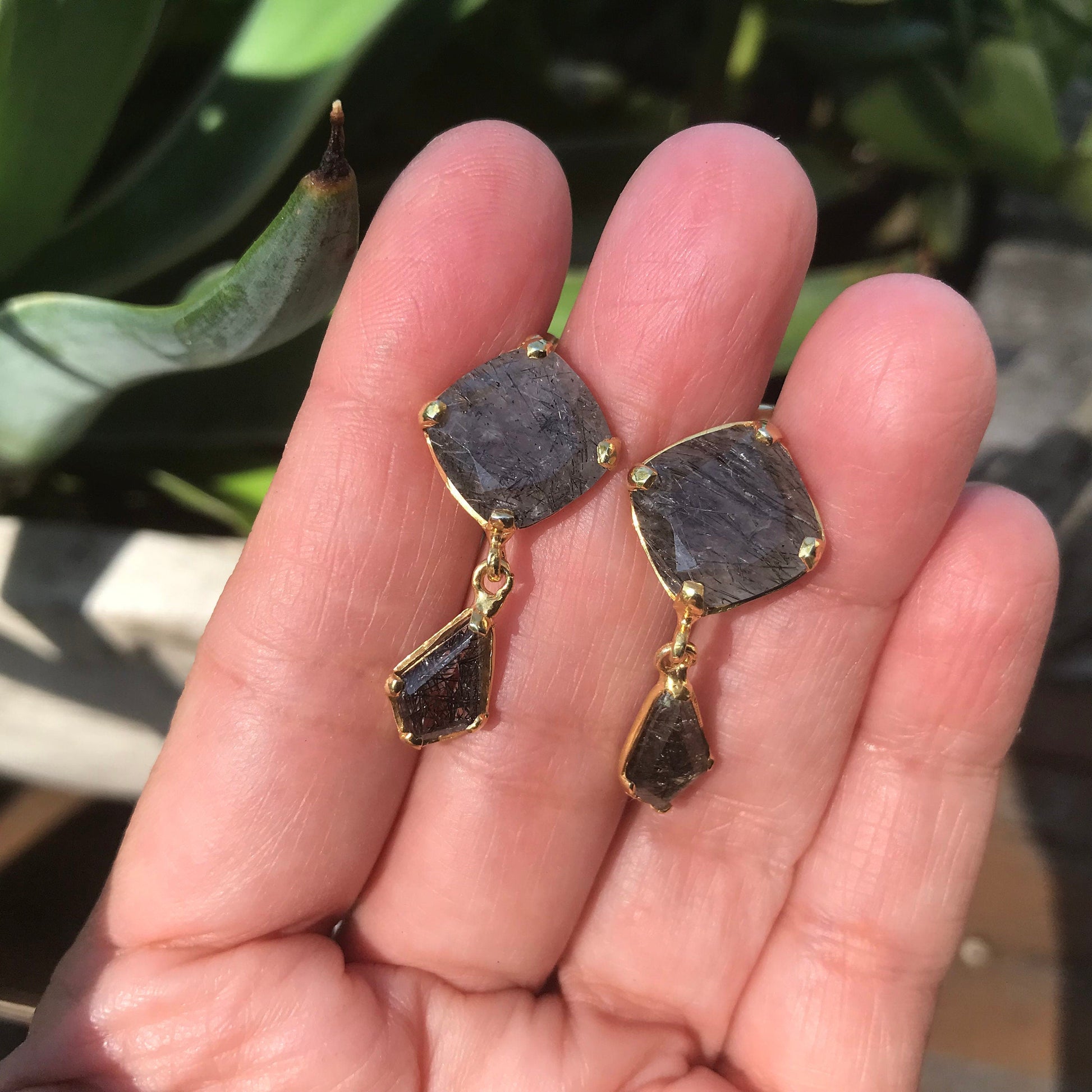sterling silver statement rutilated quartz gold earrings Colors Of Etnika