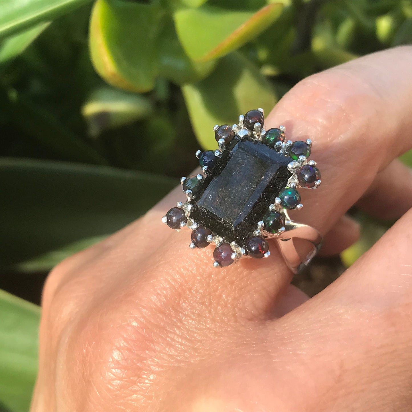 sterling silver rutilated quartz black opal ring 8 Colors Of Etnika