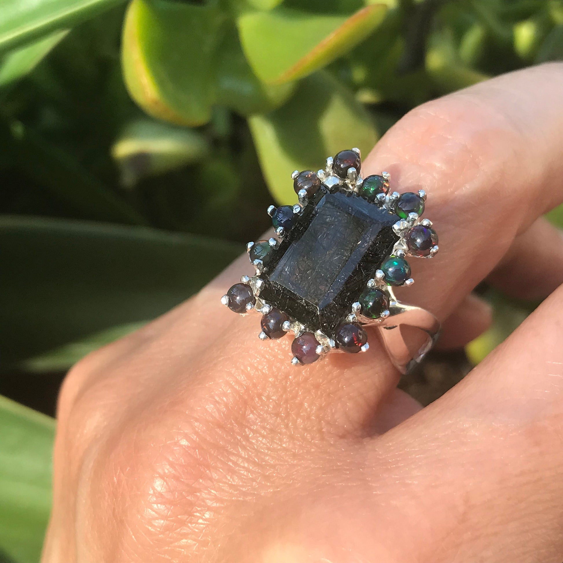 sterling silver rutilated quartz black opal ring 8 Colors Of Etnika