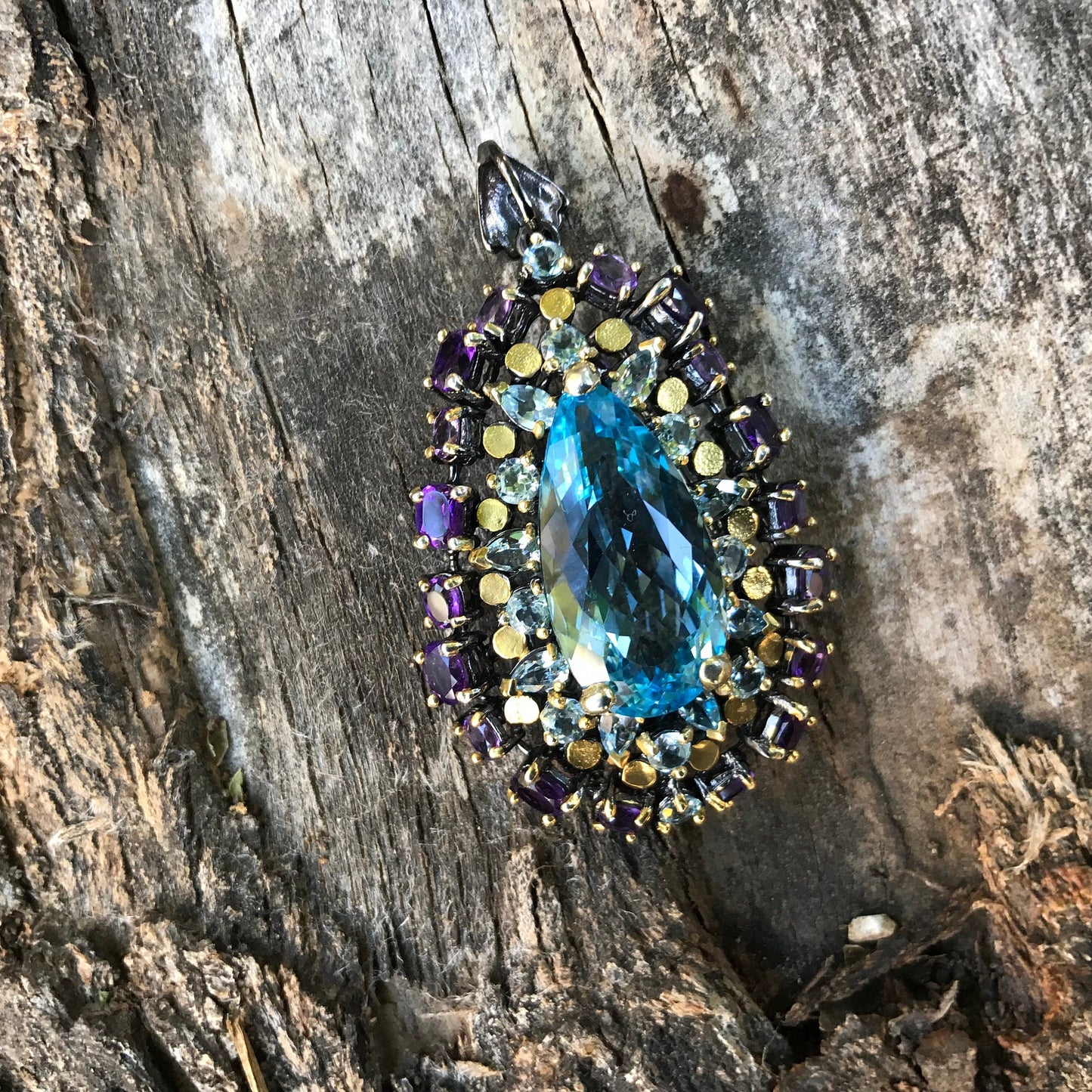 sterling silver blue topaz amethyst pendant necklace Colors Of Etnika