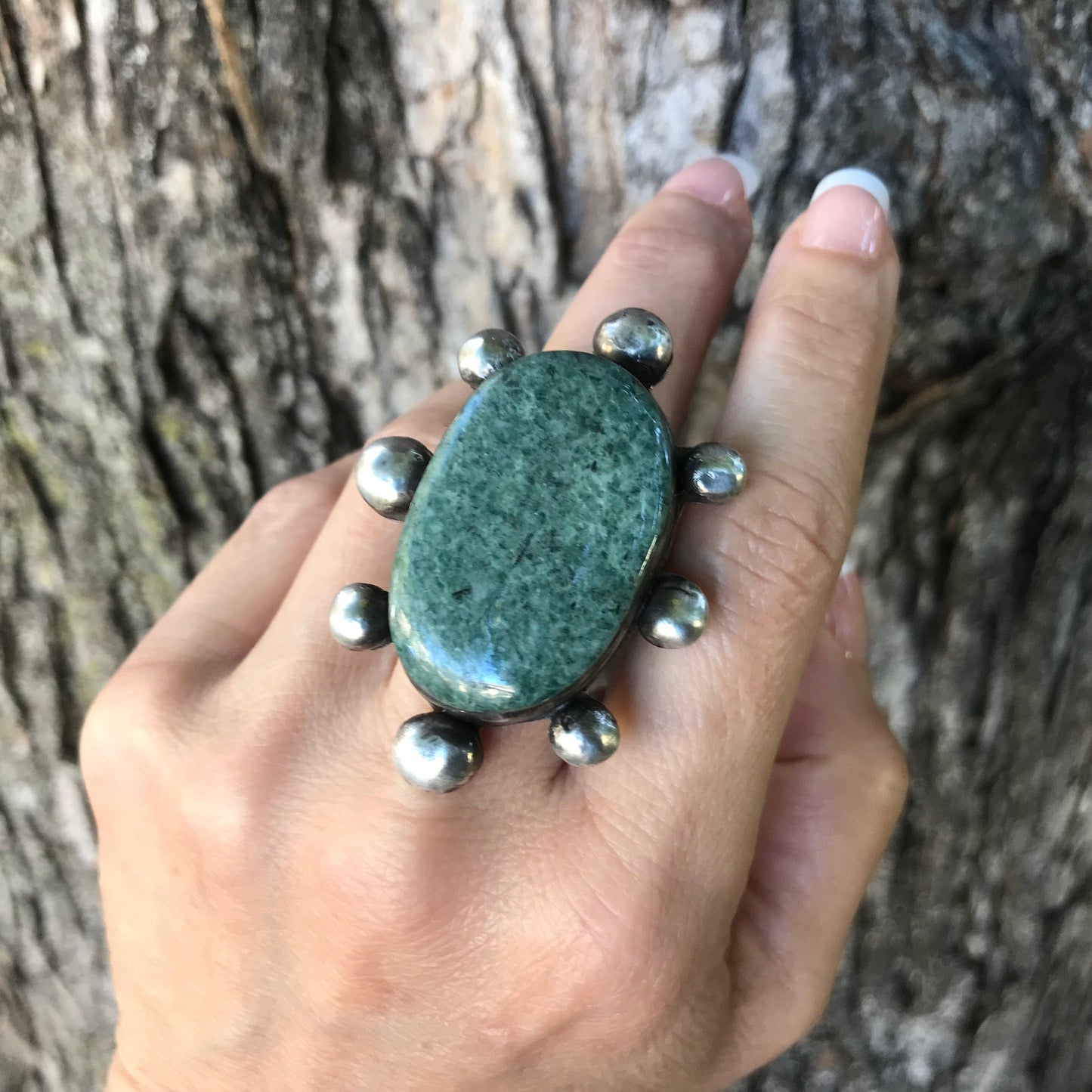 Sterling Statement Guatemalan Jade adjustable cuff ring Colors Of Etnika