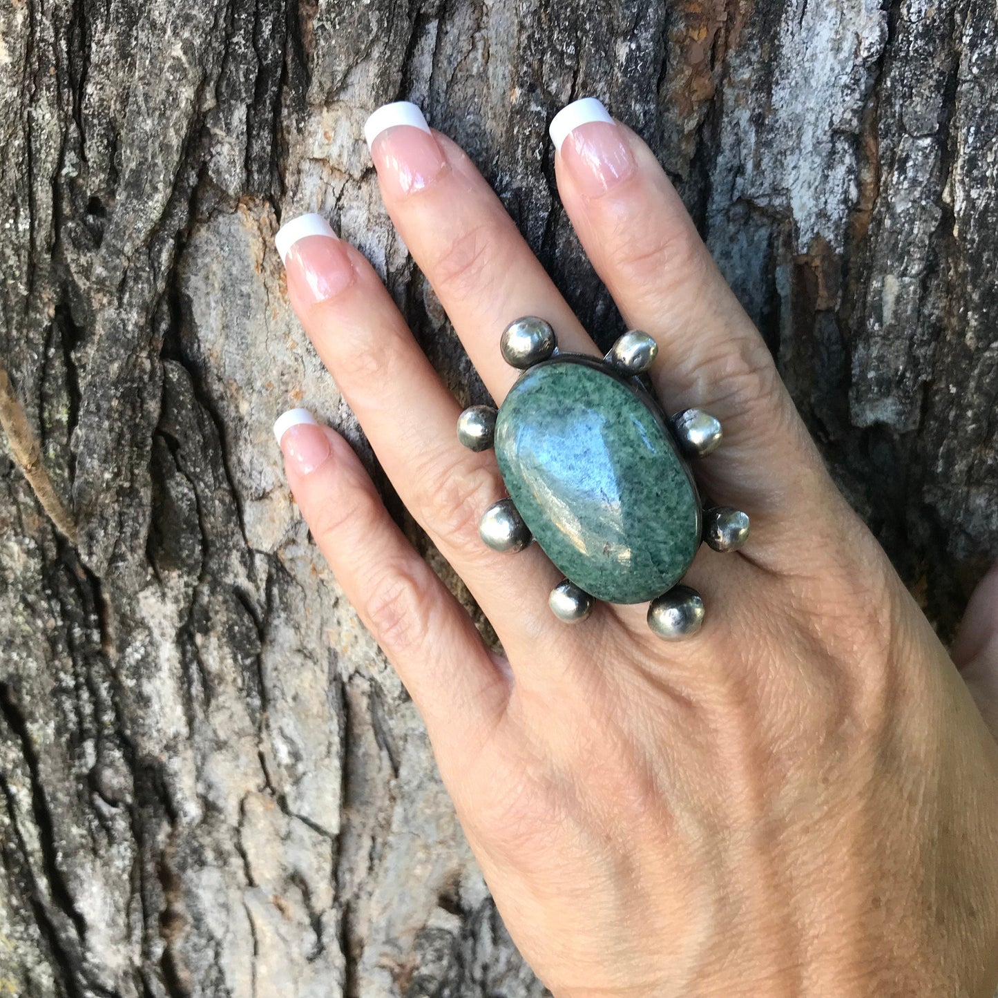 Sterling Statement Guatemalan Jade adjustable cuff ring Colors Of Etnika