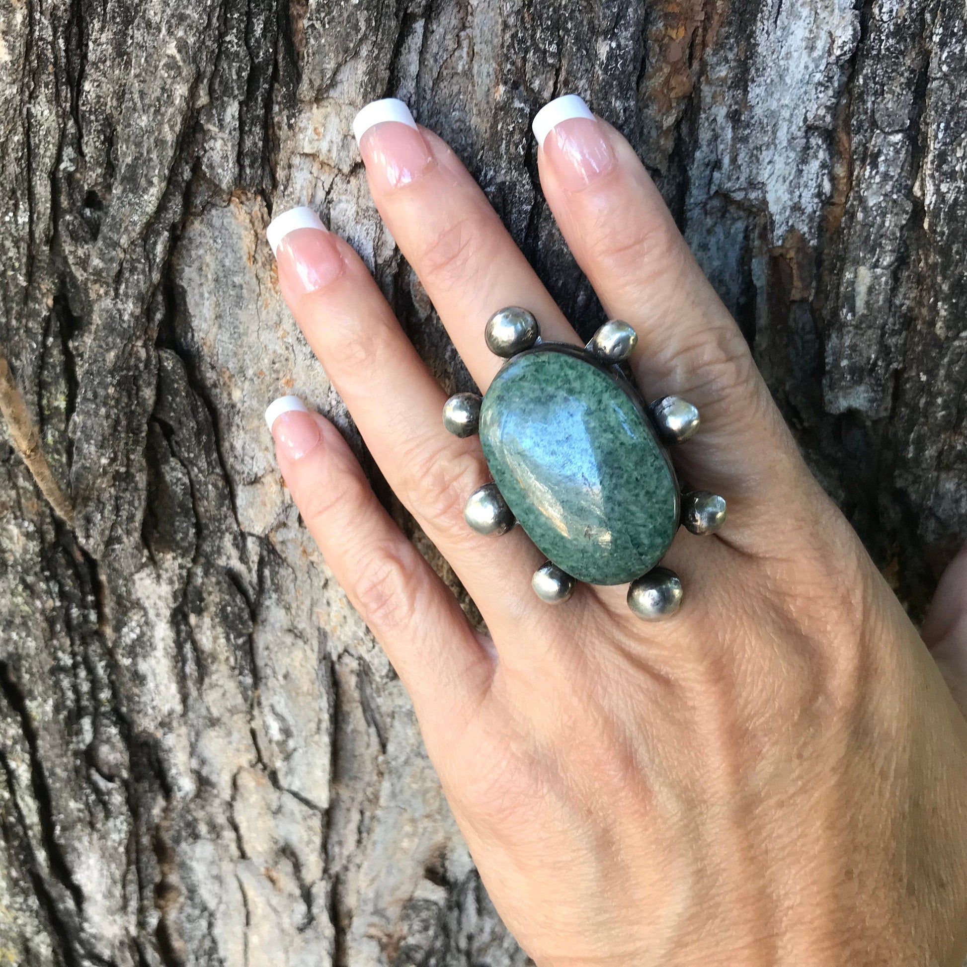 Sterling Statement Guatemalan Jade adjustable cuff ring Colors Of Etnika