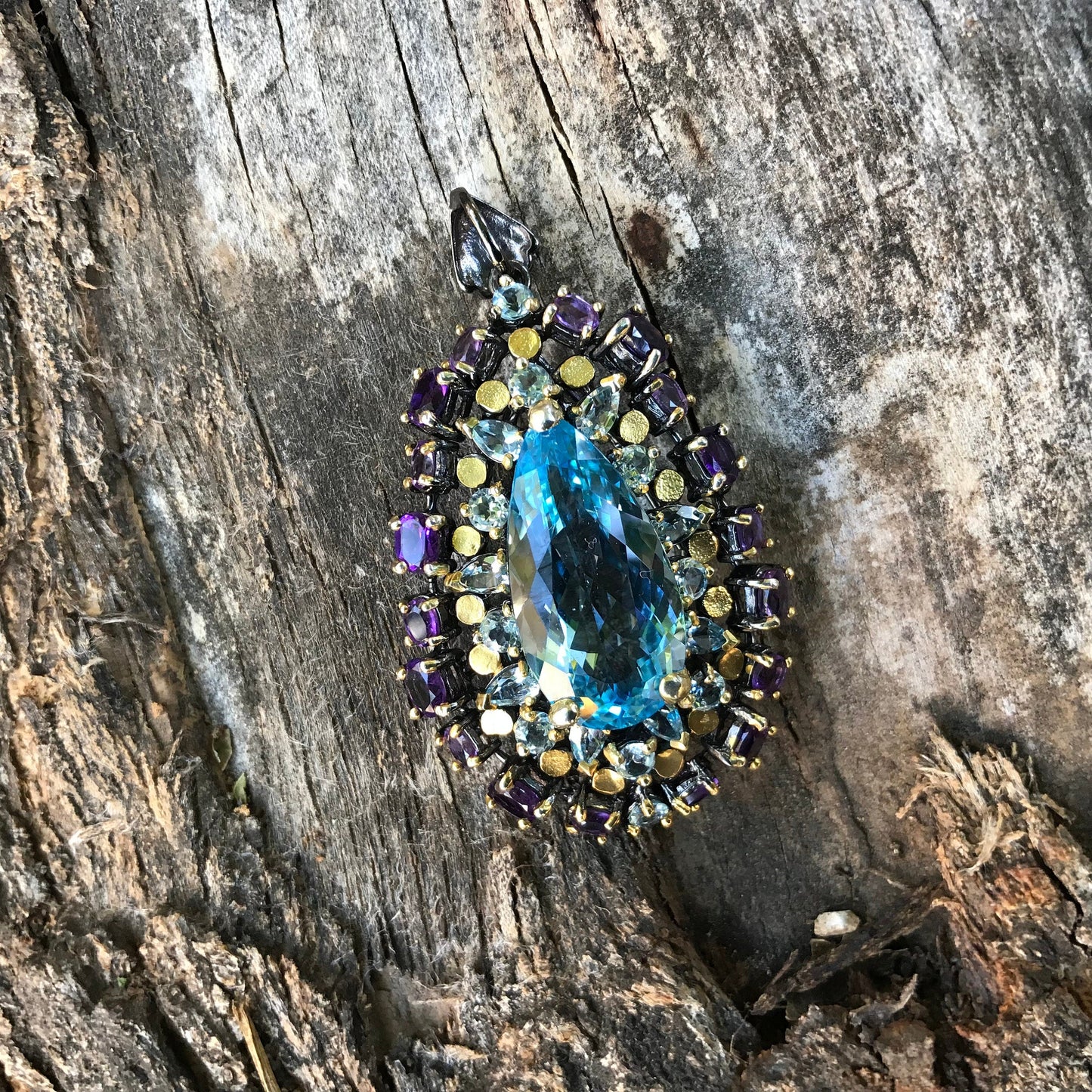 sterling silver blue topaz amethyst pendant necklace Colors Of Etnika