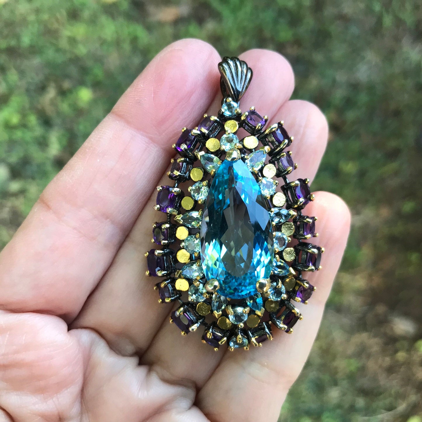 sterling silver blue topaz amethyst pendant necklace Colors Of Etnika