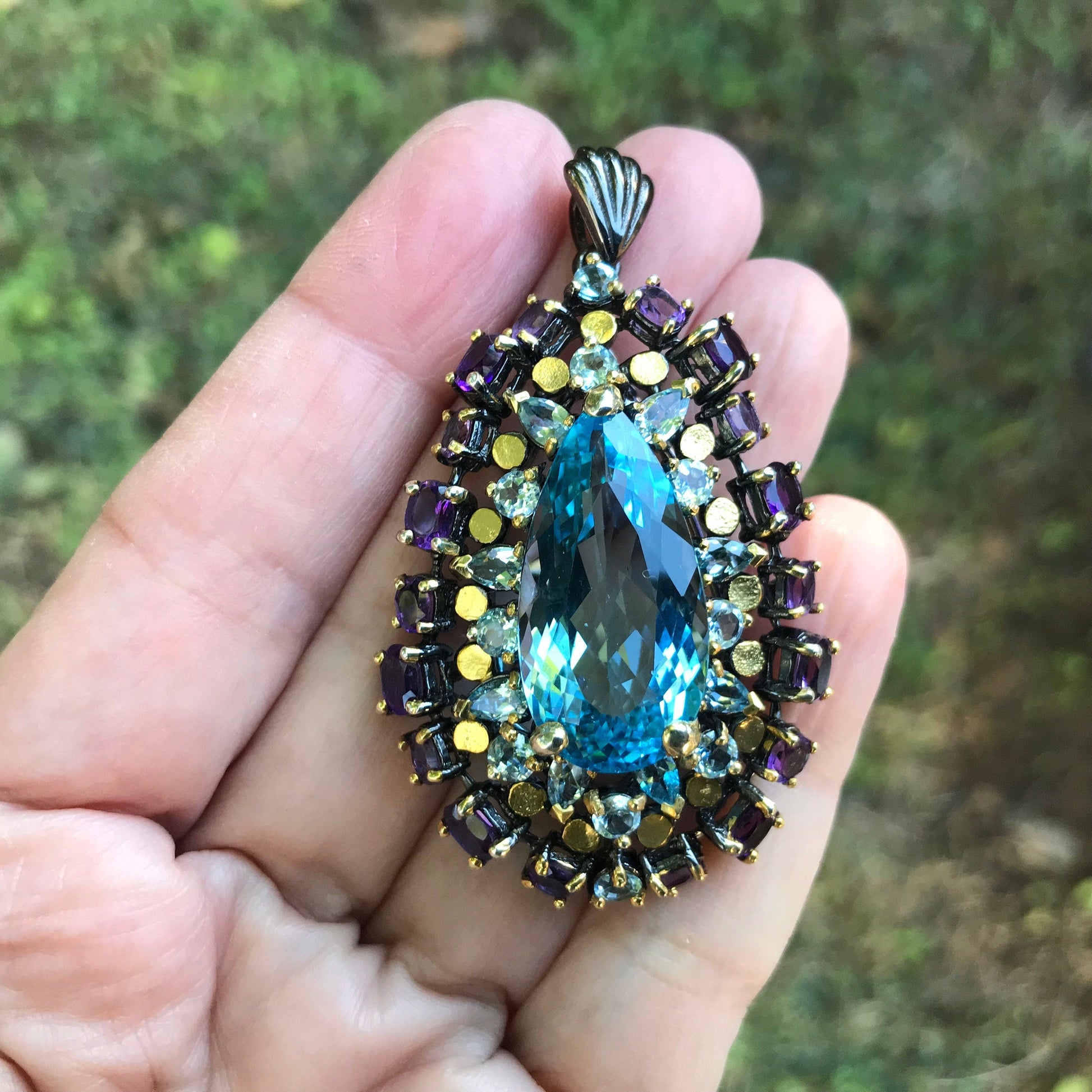 sterling silver blue topaz amethyst pendant necklace Colors Of Etnika