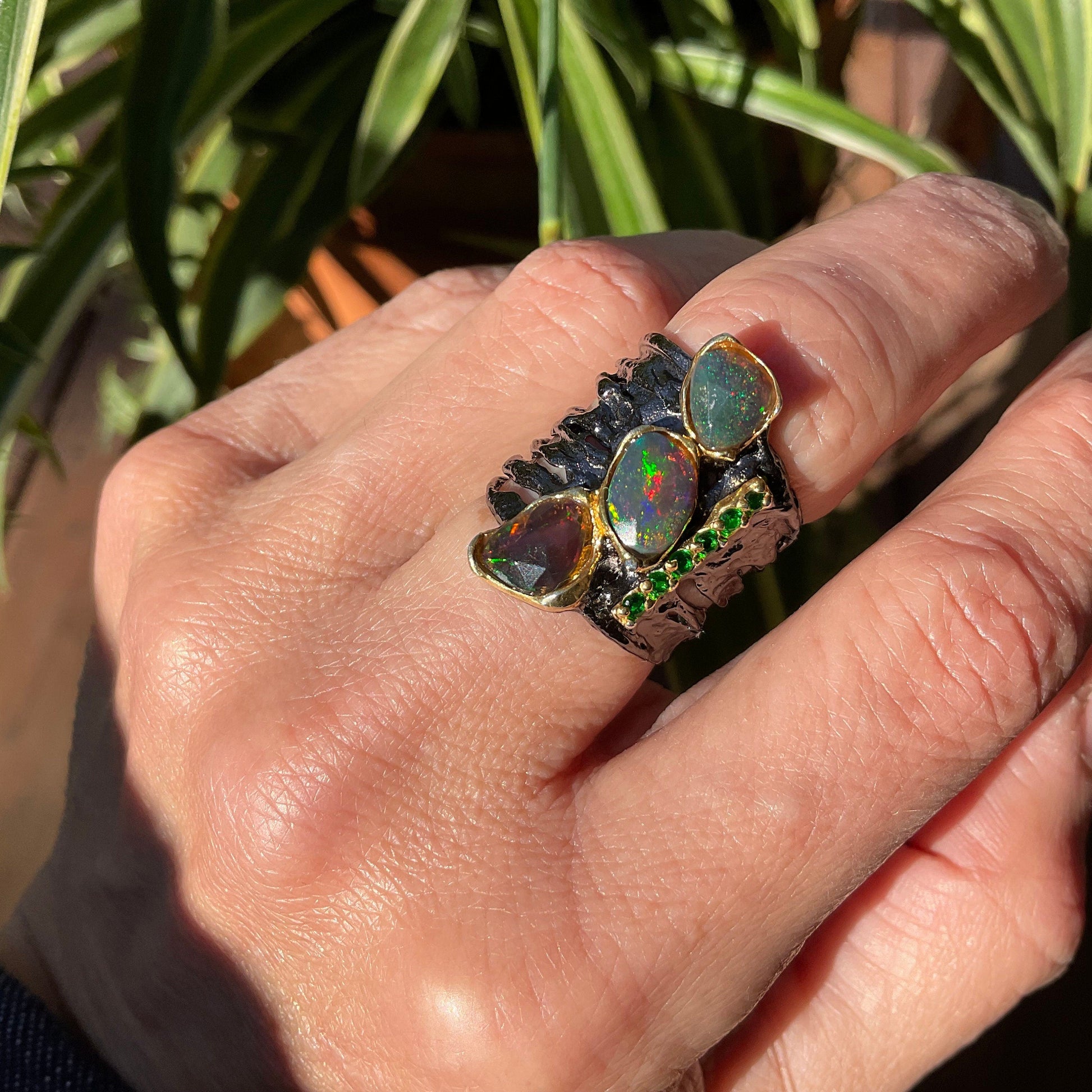 sterling silver natural fire opal band ring 6 Colors Of Etnika