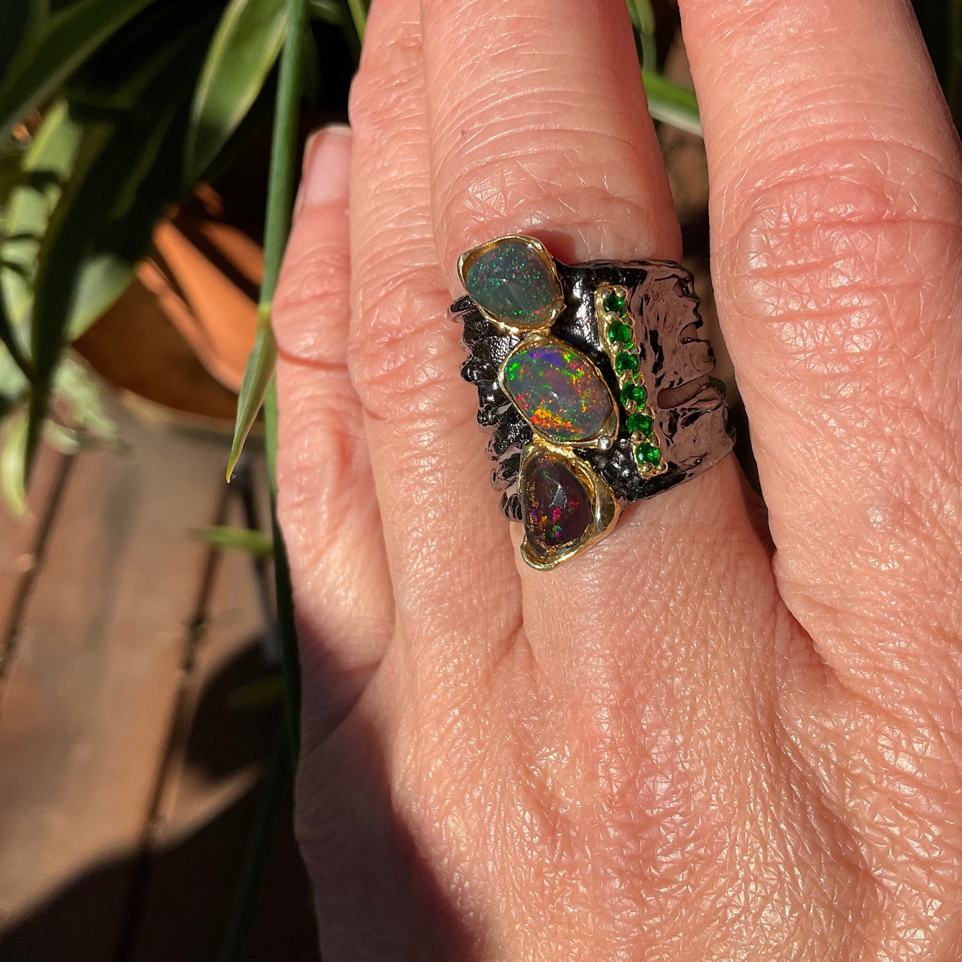sterling silver natural fire opal band ring 6 Colors Of Etnika