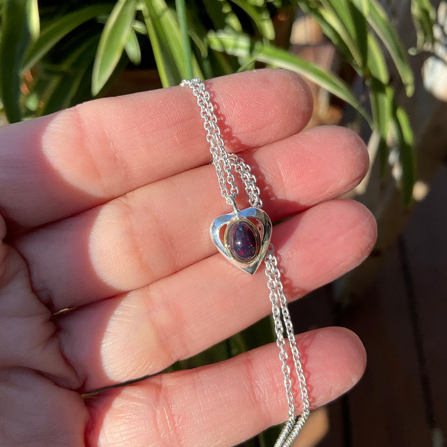Sterling silver natural black opal pendant necklace