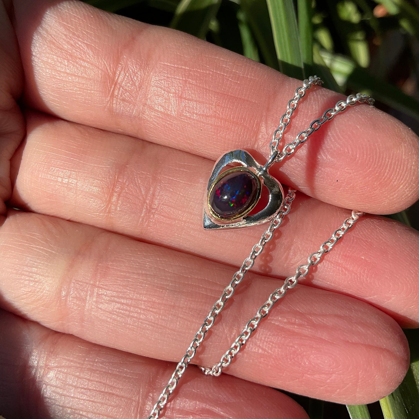 Sterling silver natural black opal pendant necklace