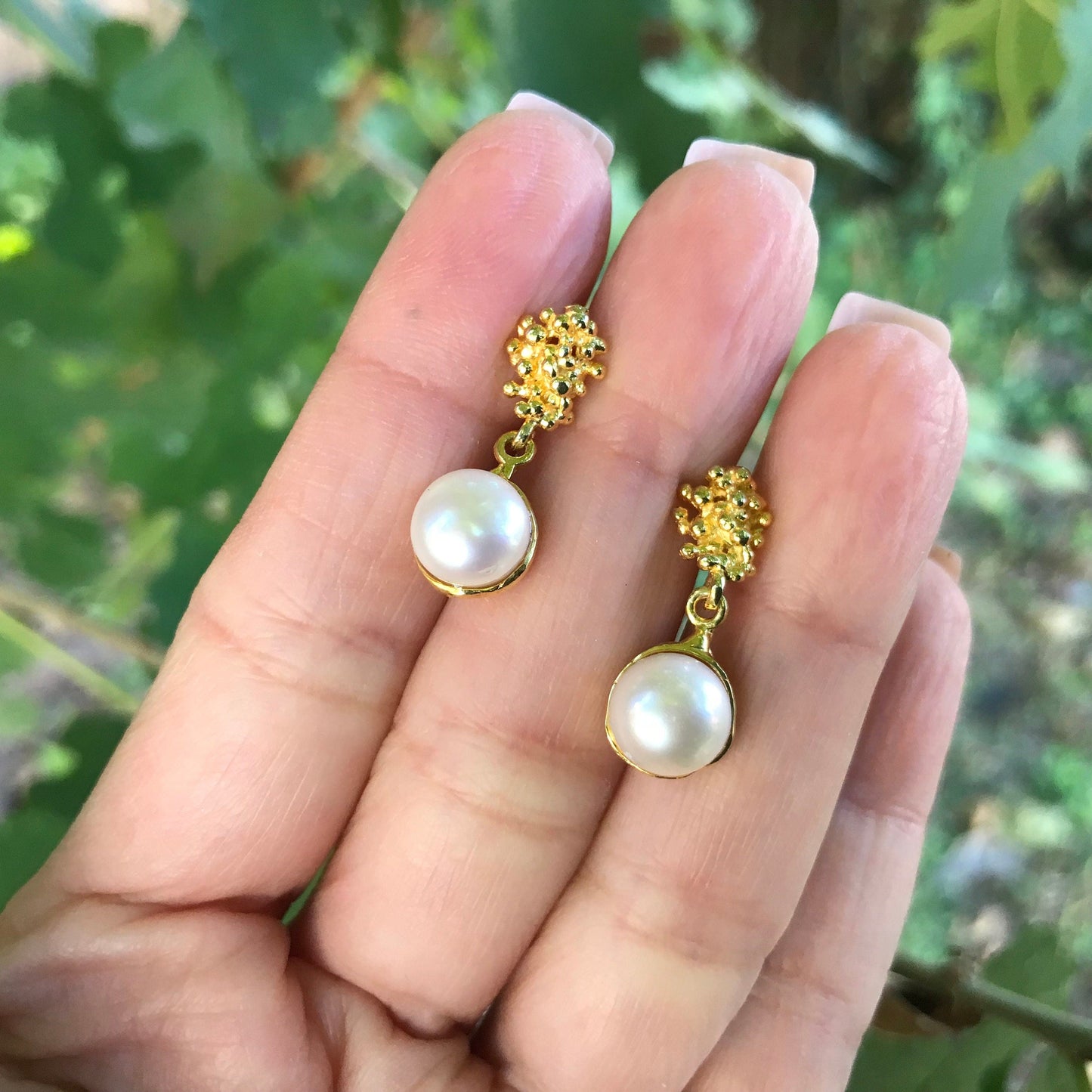Sterling Silver gold white natural organic pearl earrings Colors Of Etnika