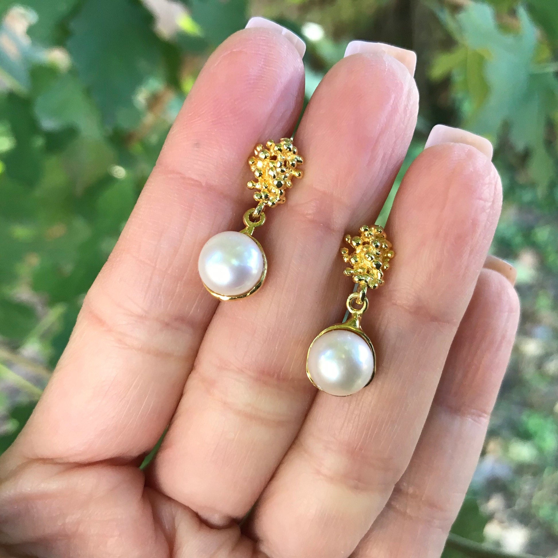 Sterling Silver gold white natural organic pearl earrings Colors Of Etnika